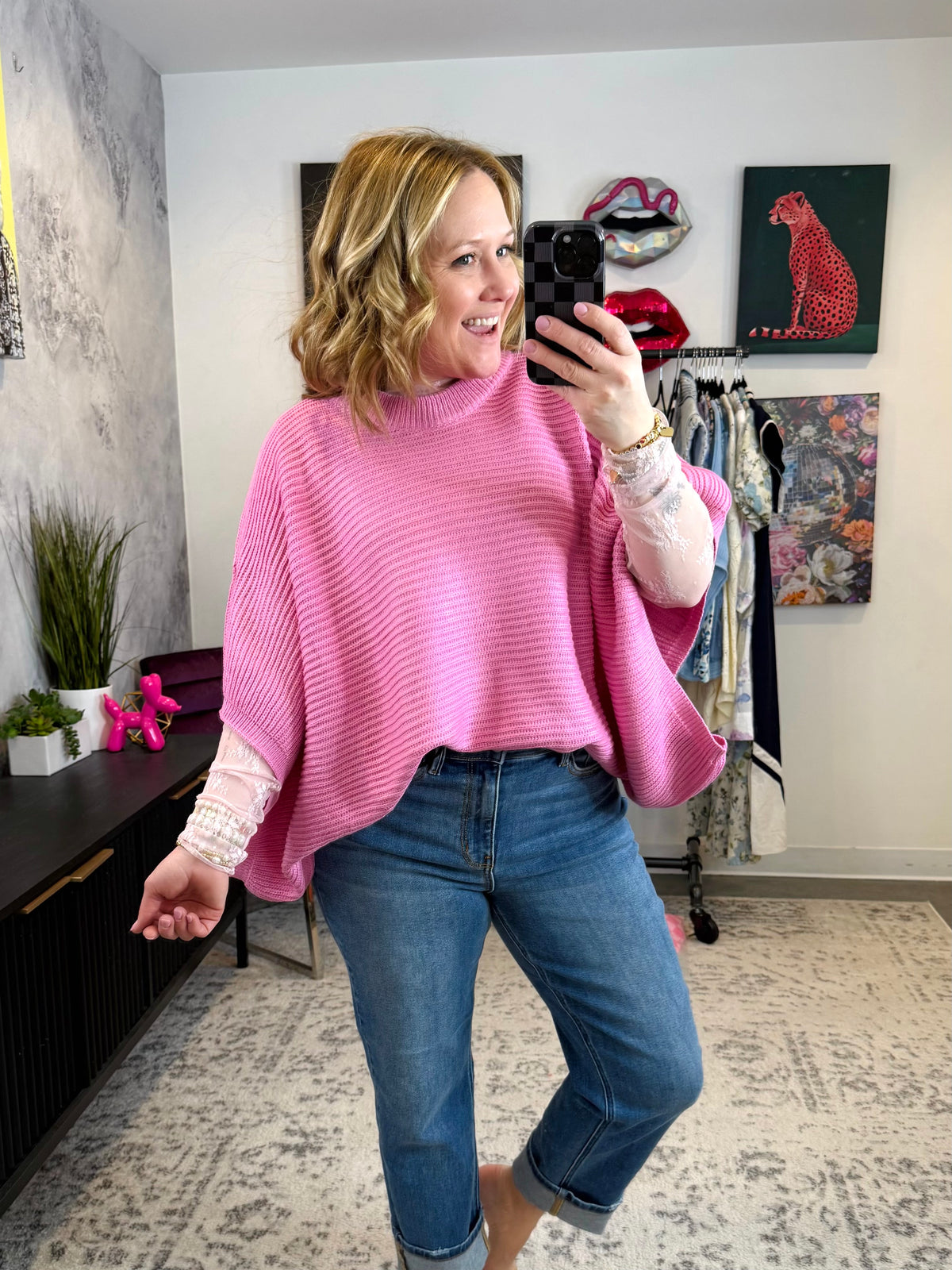 Meg Pullover Poncho - Pink {XS-CURVY} - KaraMarie