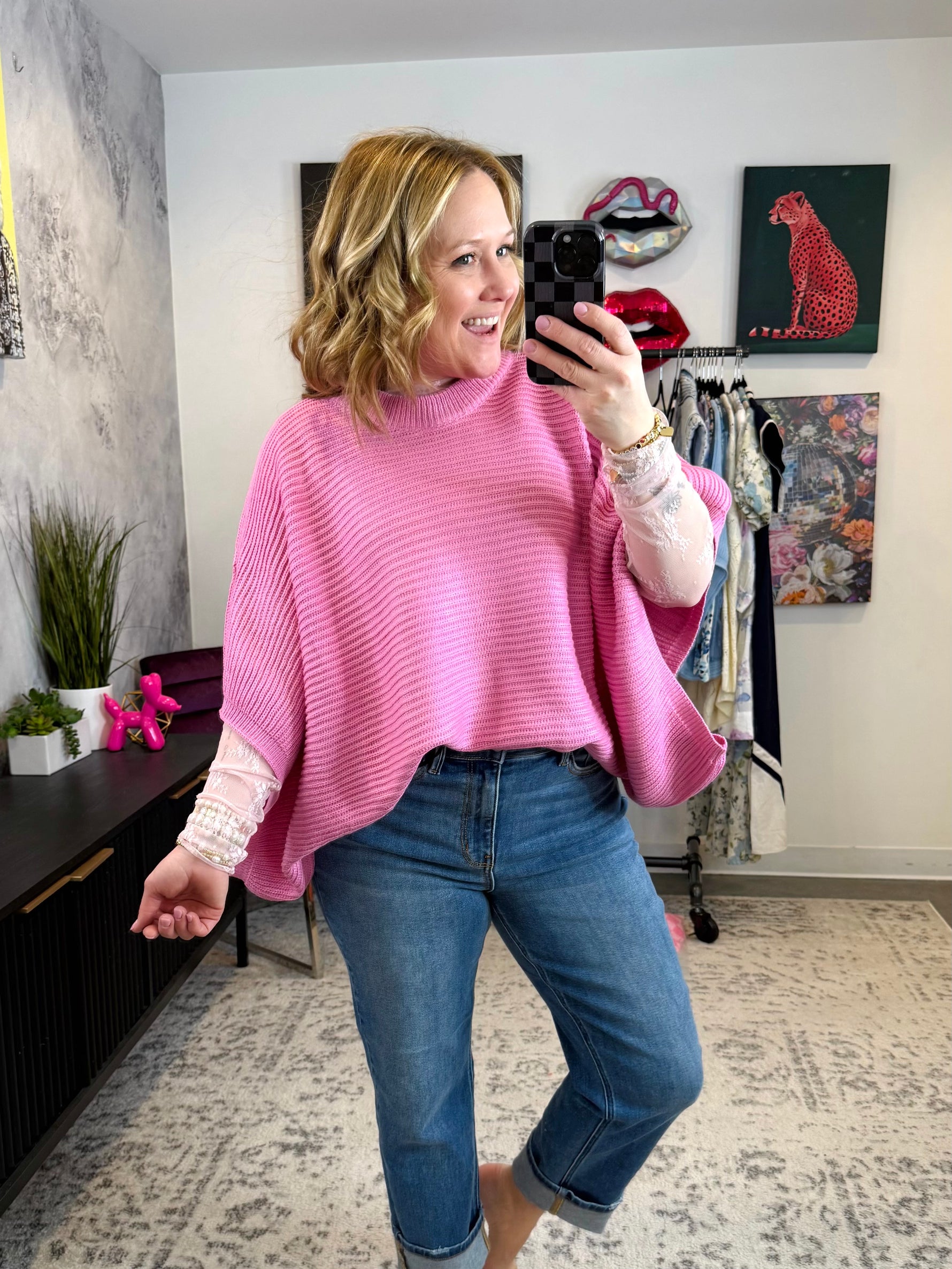 Meg Pullover Poncho - Pink {XS-CURVY} - KaraMarie