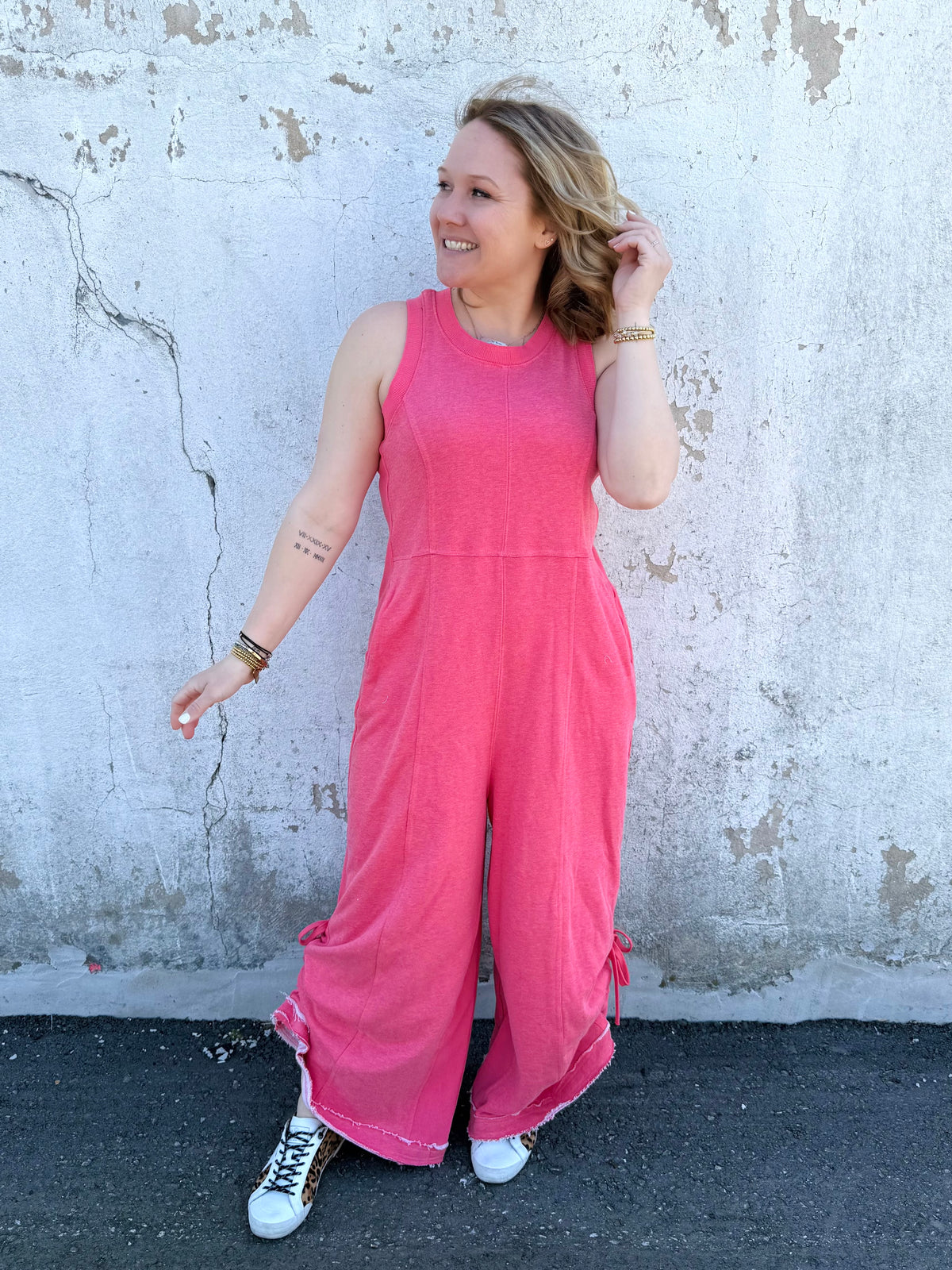Stylish Ruched Detail Jumpsuit in Pink {S-3X} - KaraMarie