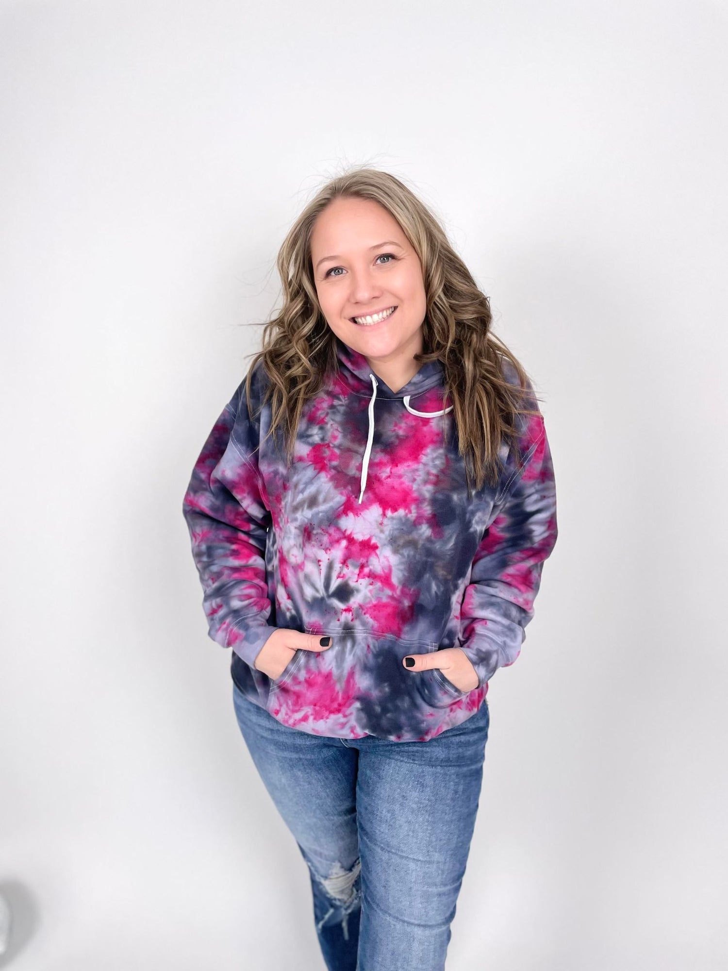 Custom Ice Dyed Hoodie - Pink/Black