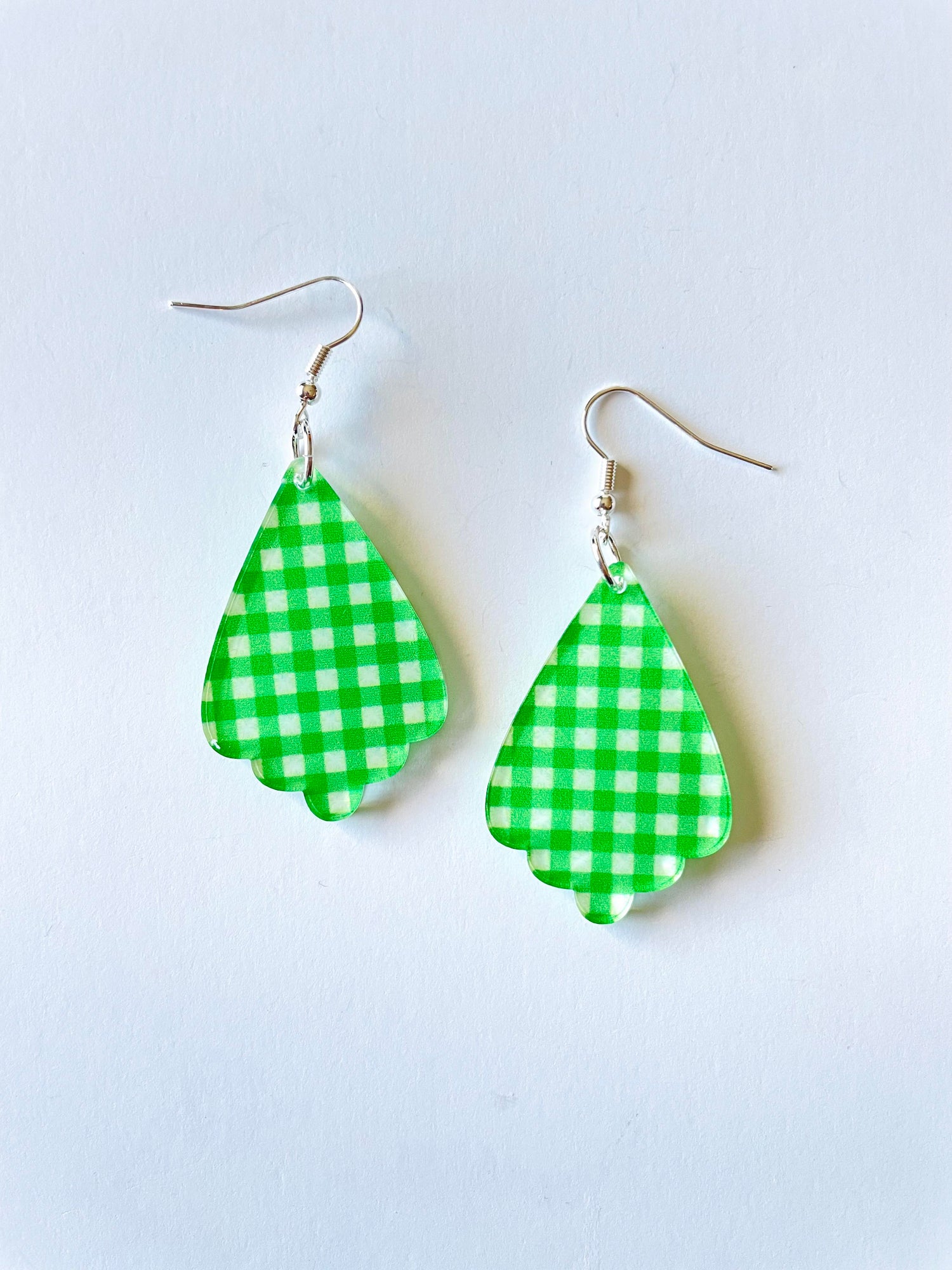Green Gingham Earrings