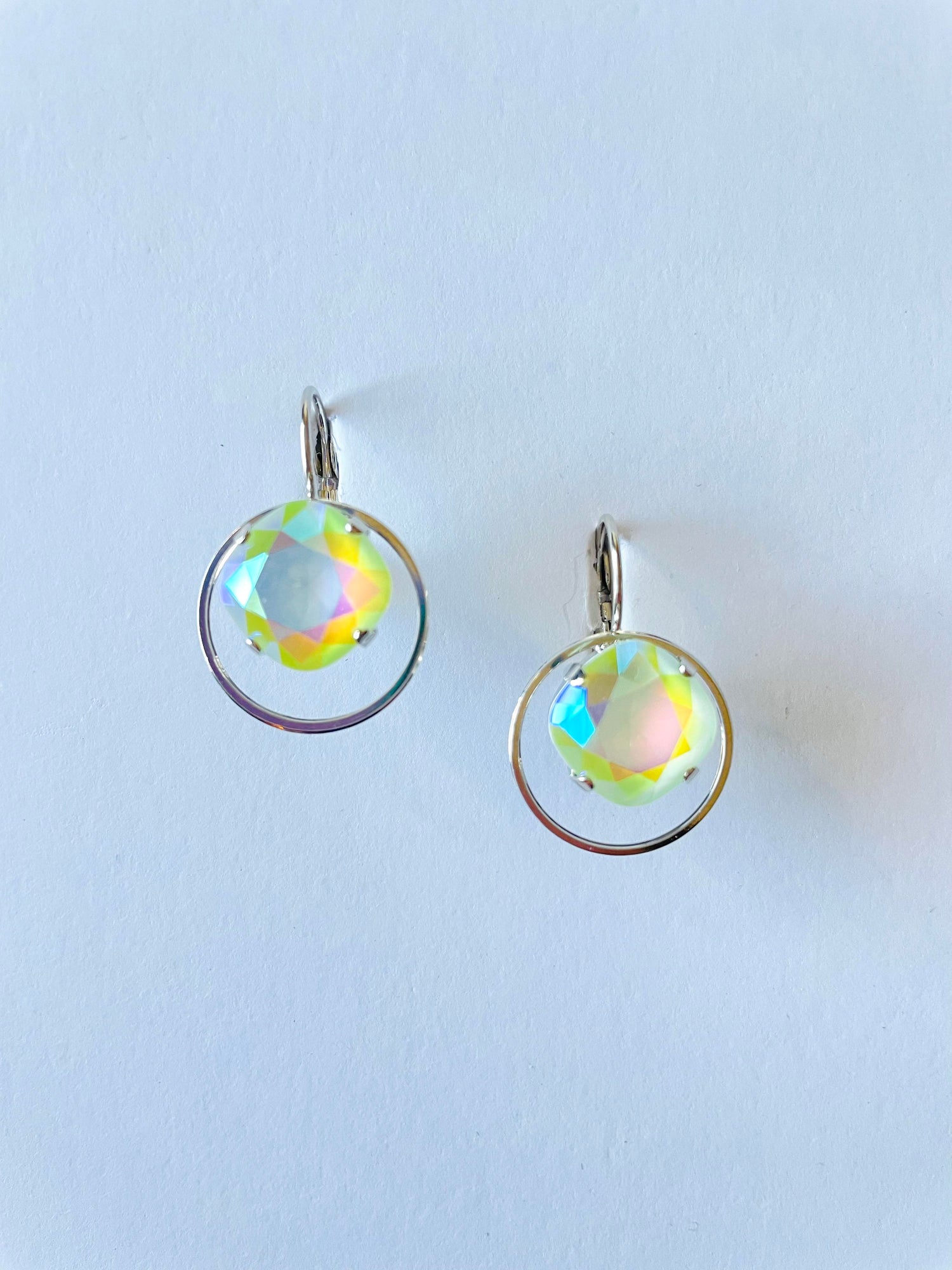 Loopy Square Cushion Cut Earrings in Light Mint AB