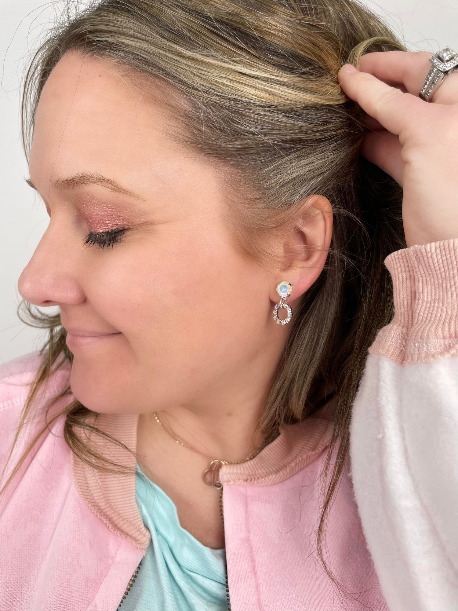 Halo Ring Earrings in Ultra White Lacquer AB/Crystal AB - KaraMarie