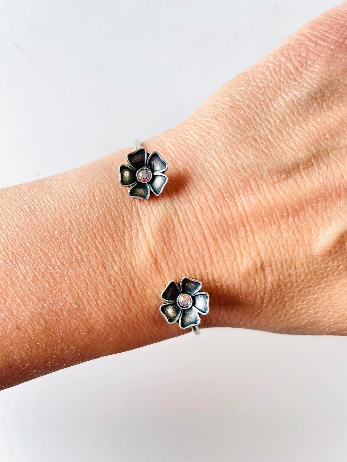 Open Floral Bangle Bracelet in AB - KaraMarie