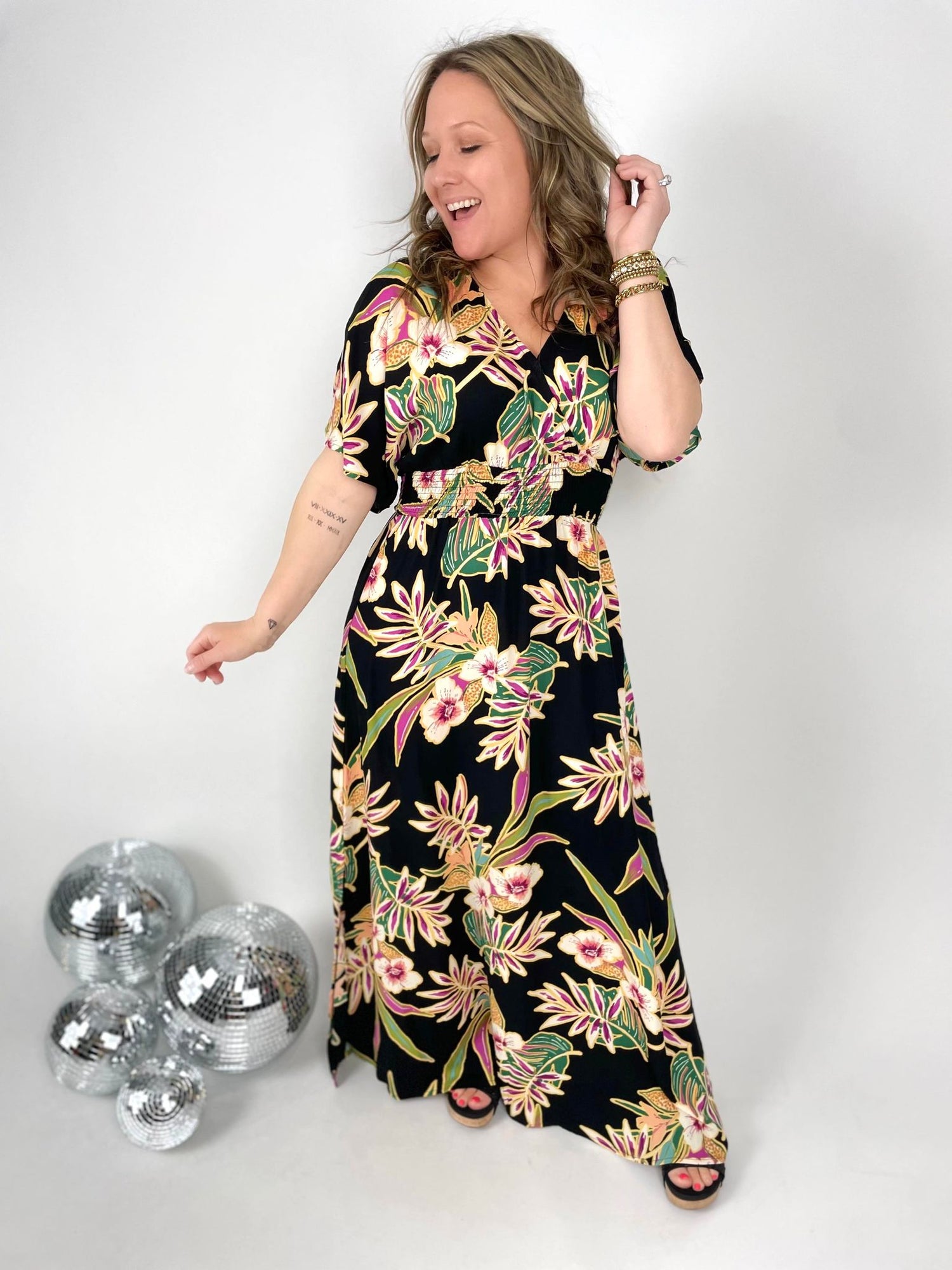 Tropical Breeze Wrap Dress in Black {S-3X}