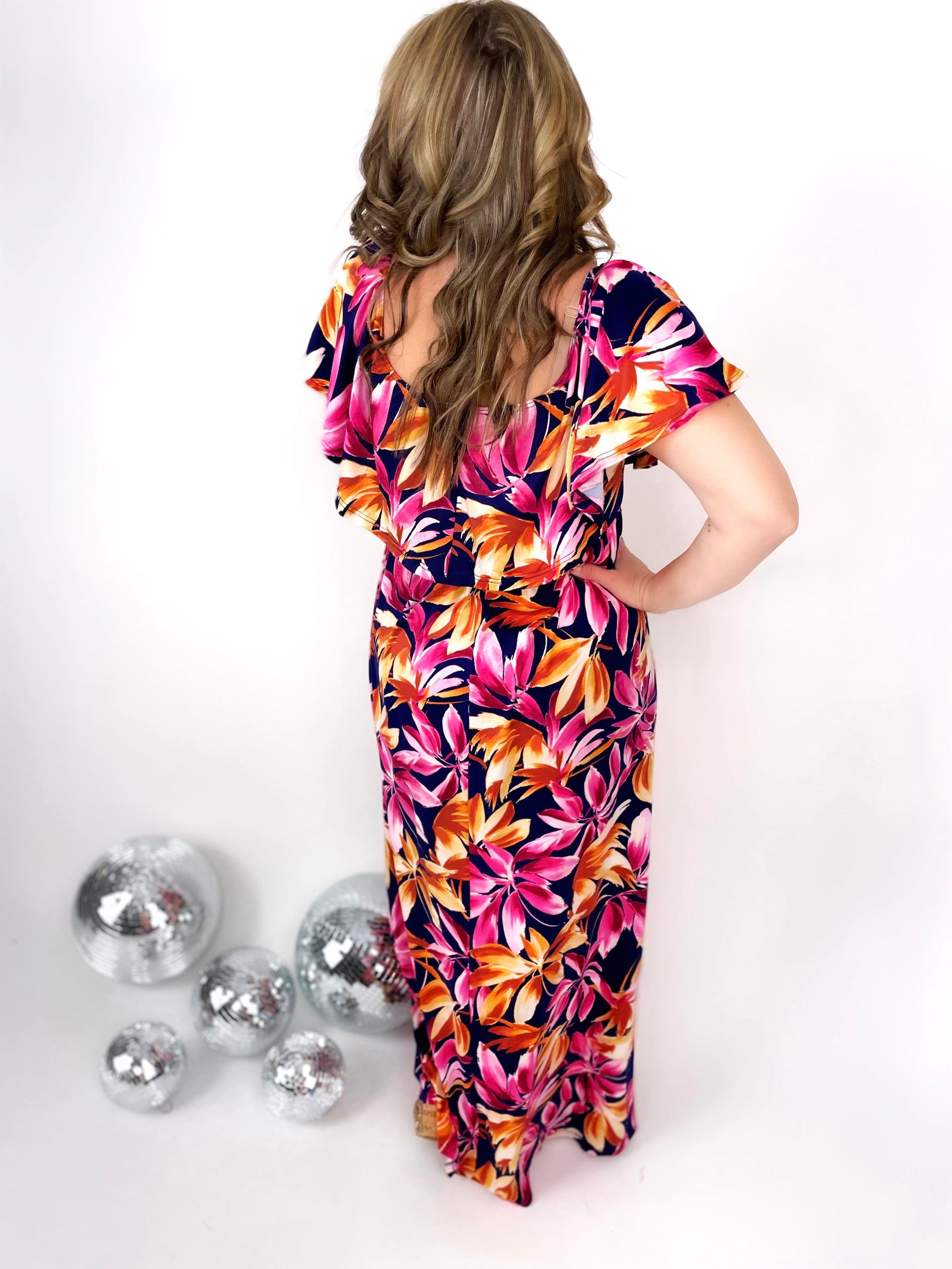 Oakley Off the Shoulder Maxi Dress - Navy Tropical {S-3X} - KaraMarie