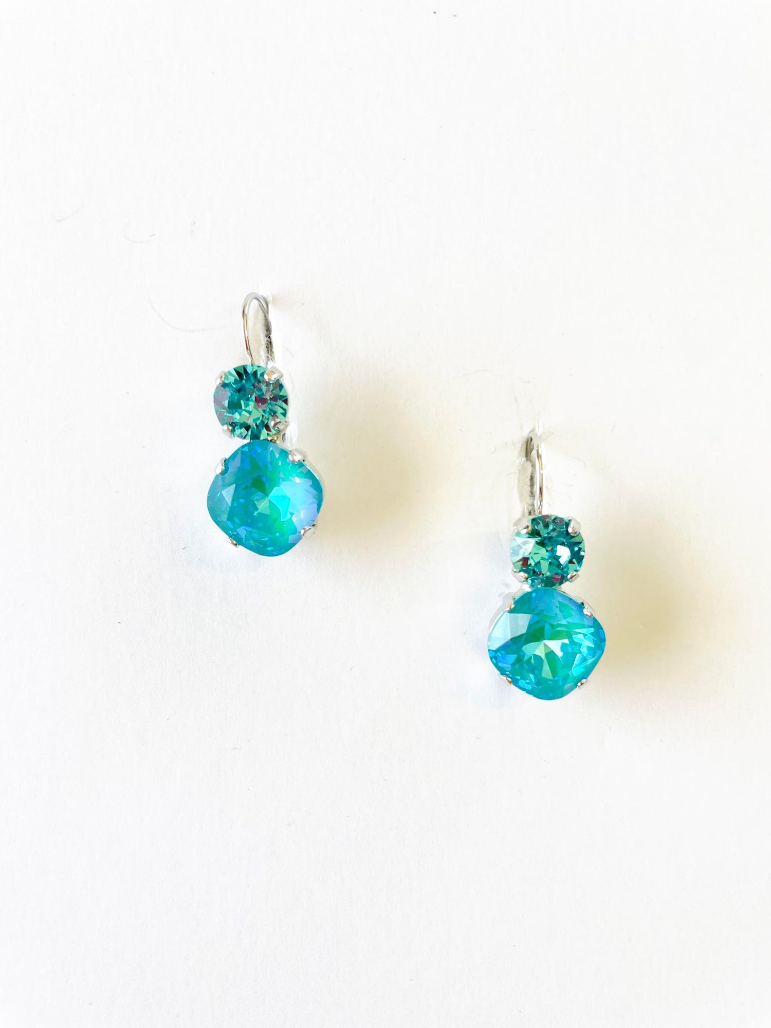 Double Drop Square Cushion Cut Earrings in Light Turquoise + Laguna - KaraMarie