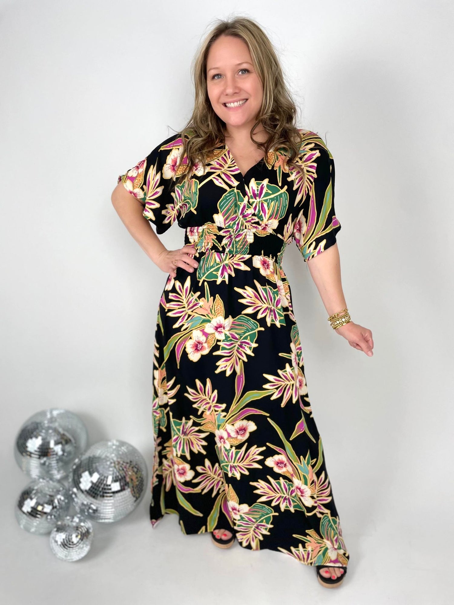 Tropical Breeze Wrap Dress in Black {S-3X}