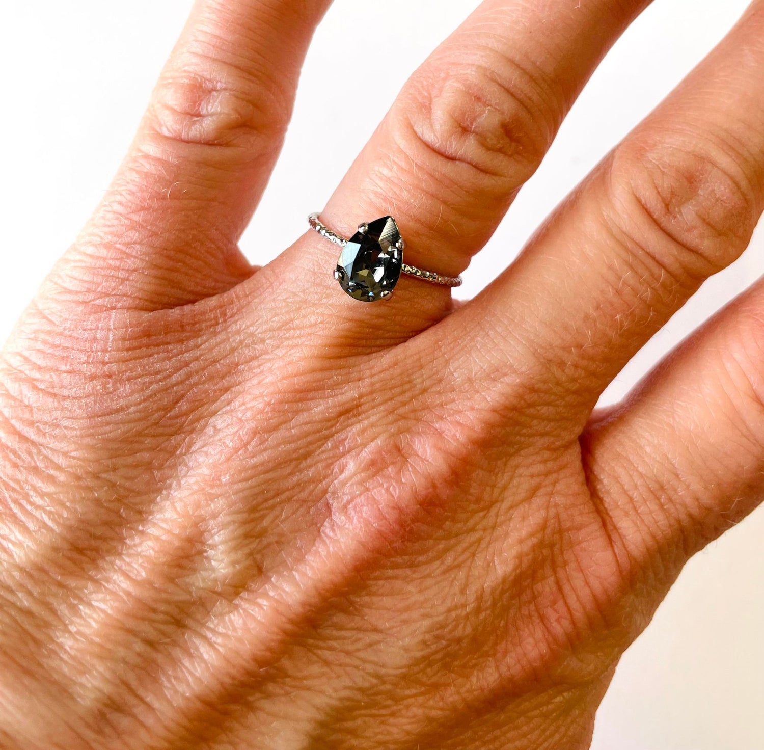 Simple Pear Ring in Silver Night