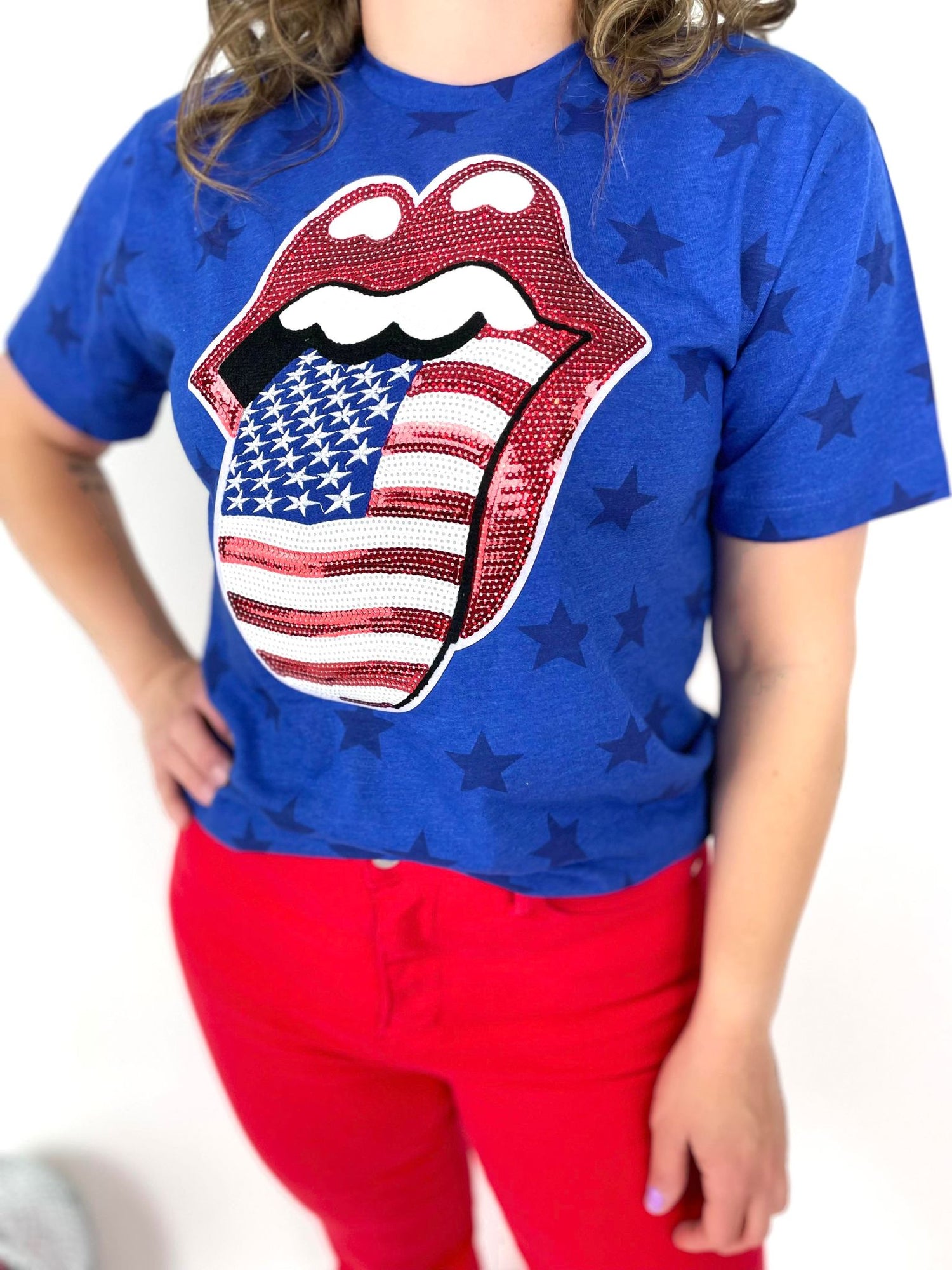 Sequin Rock & Roll Flag Graphic Tee