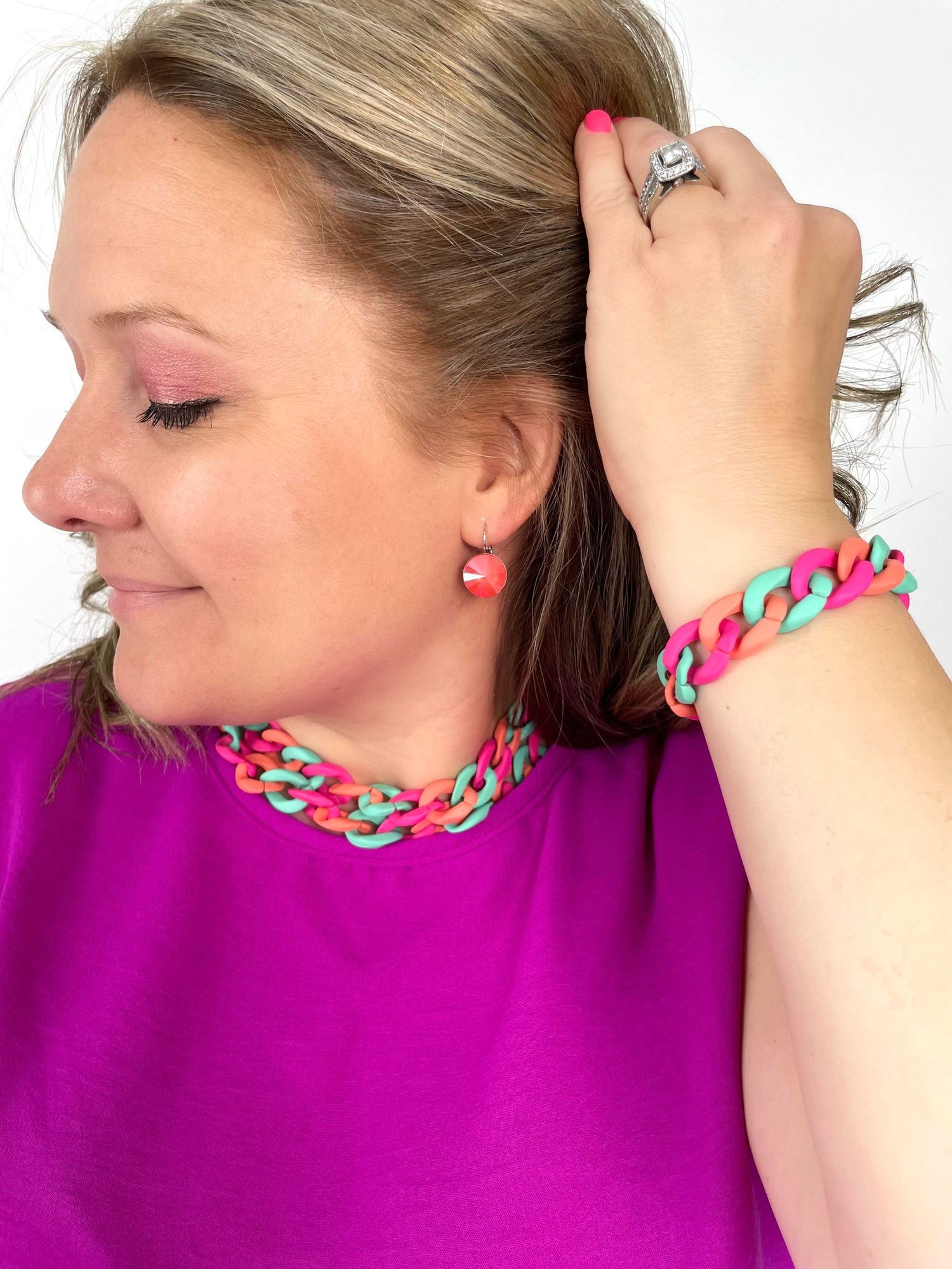 14mm Rivoli Drop Earring in Coral Lacquer