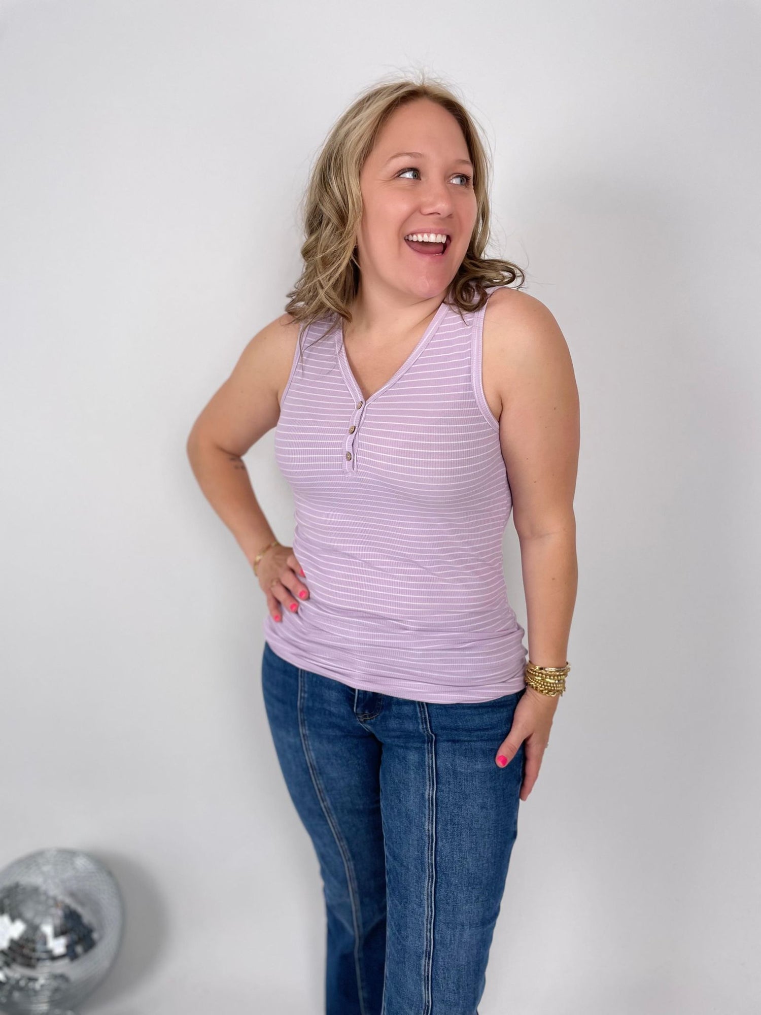 Addison Henley Tank - Lavender Stripe