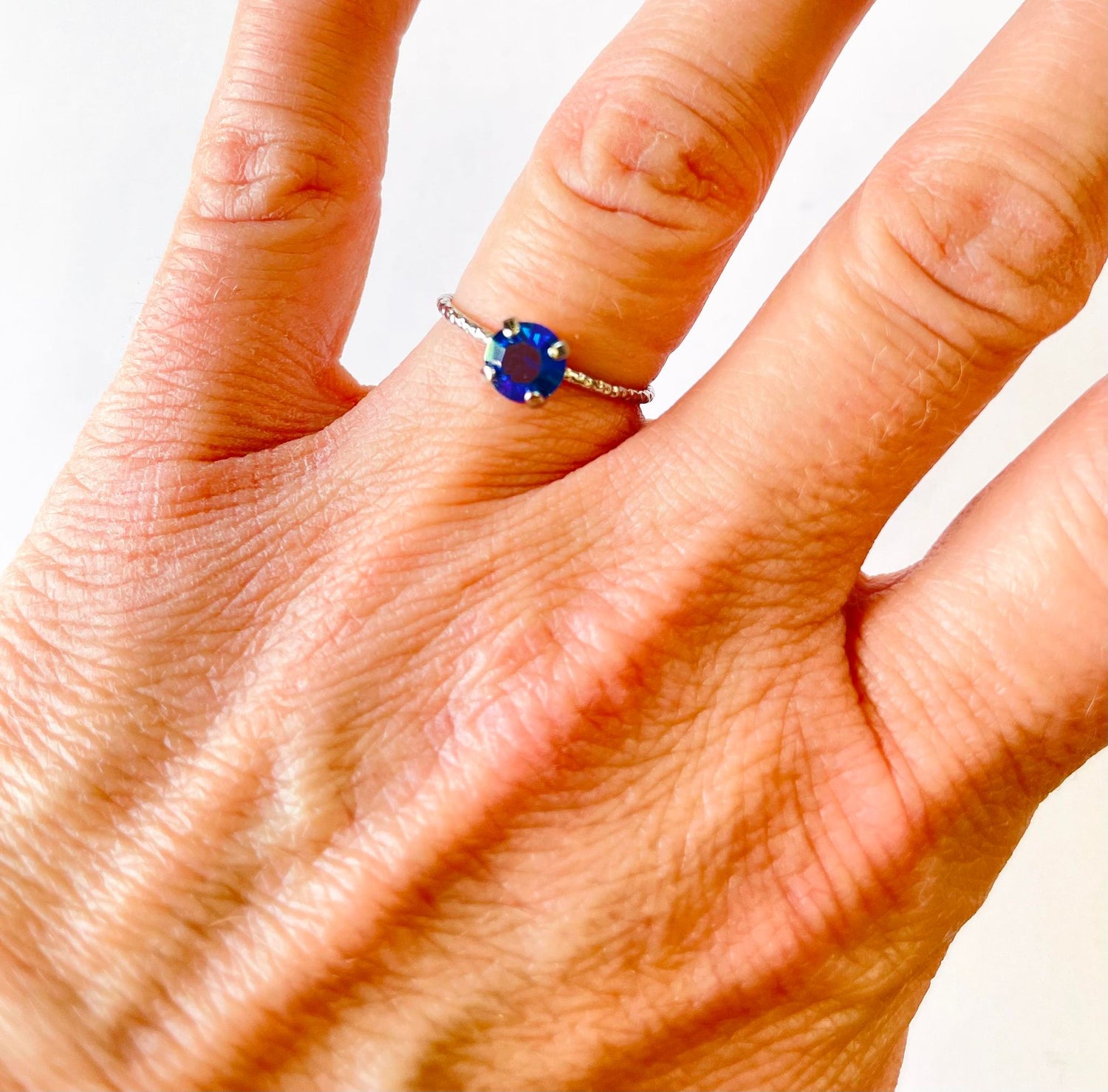 6mm Dainty Solitaire Ring in Carribean Opal Blue AB