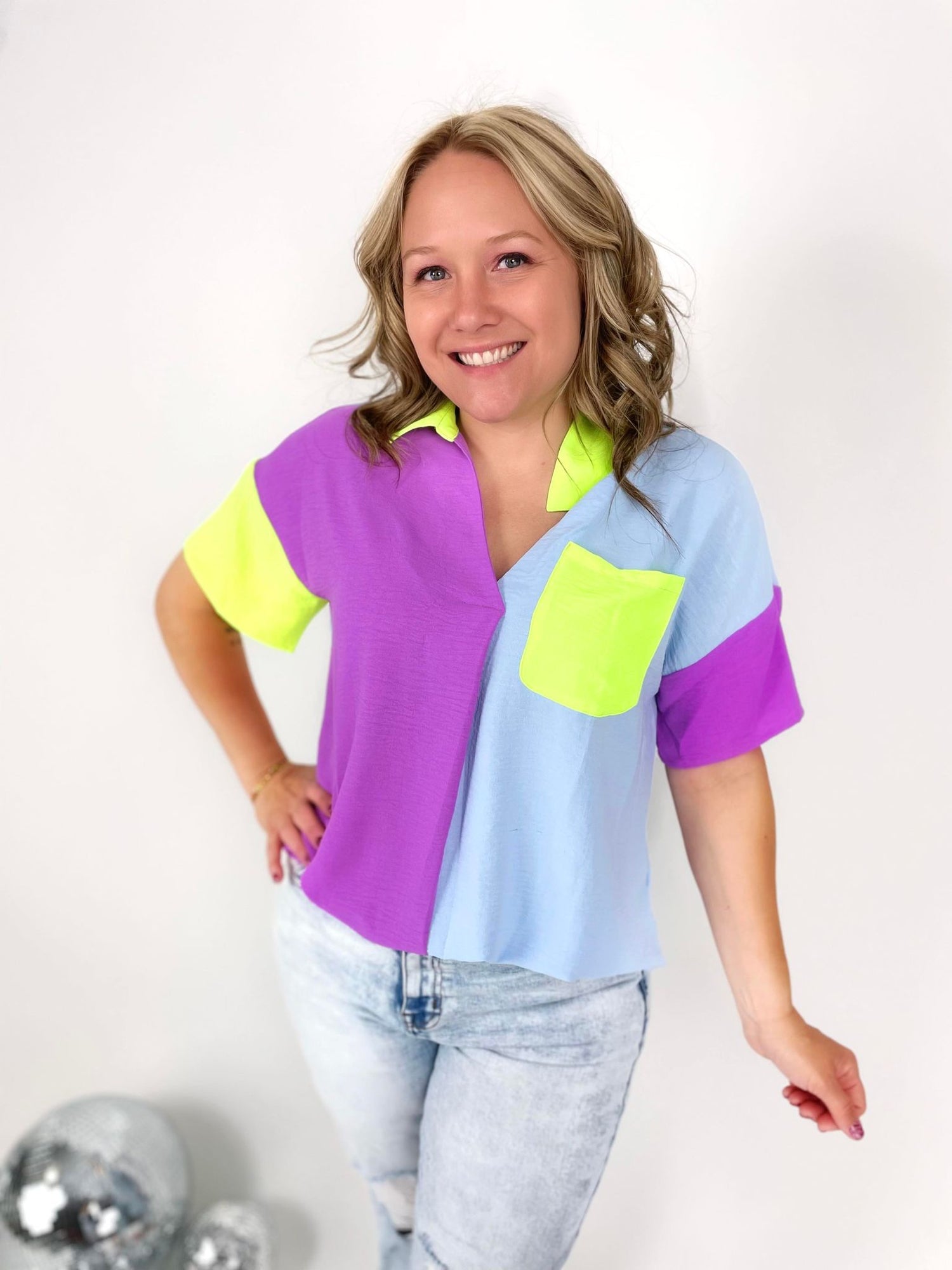 Neon Pulse Collared Top