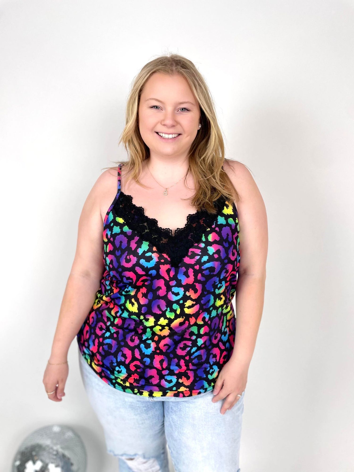 Lace Trim Tank in Multi Leopard