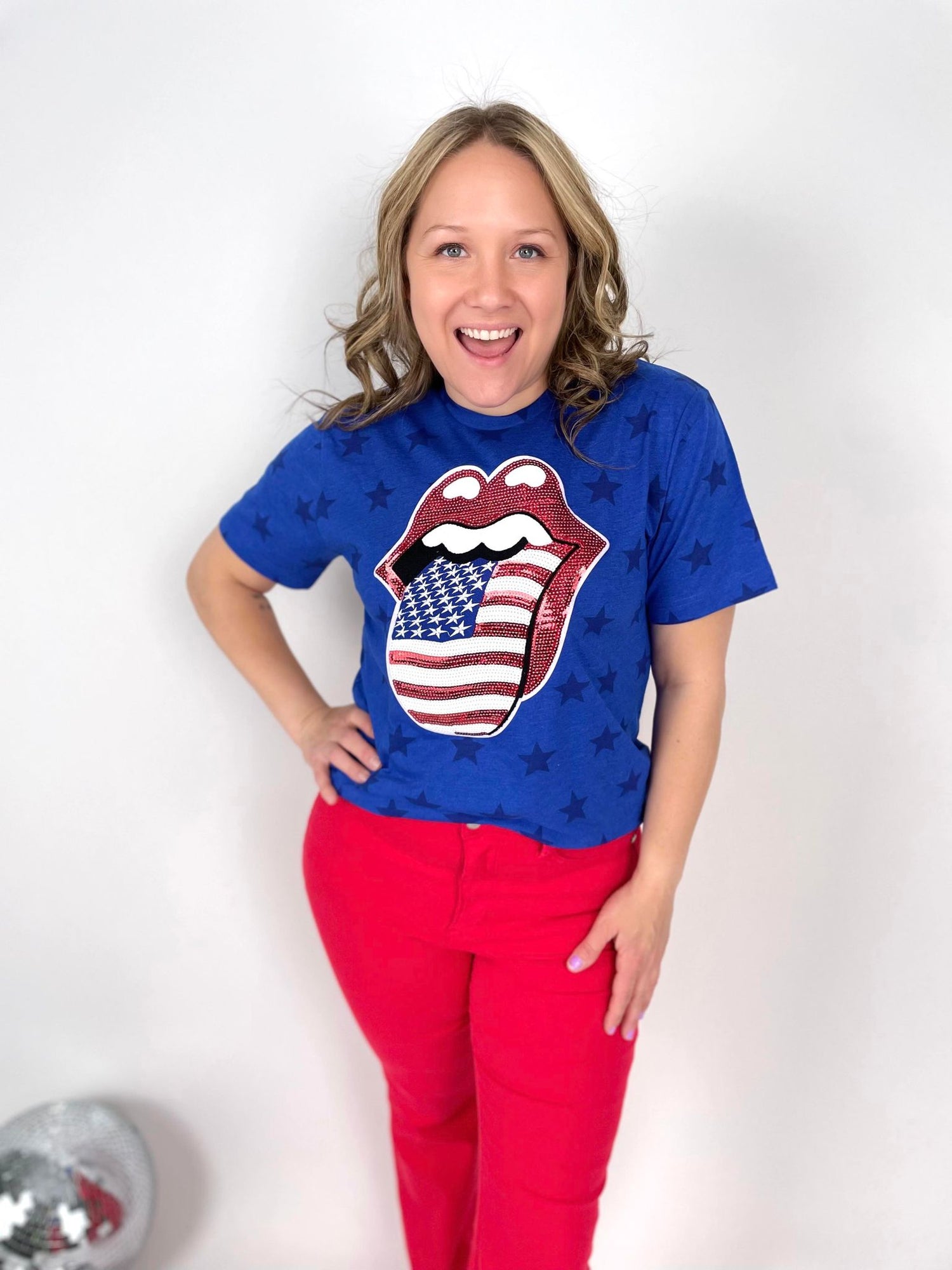Sequin Rock & Roll Flag Graphic Tee