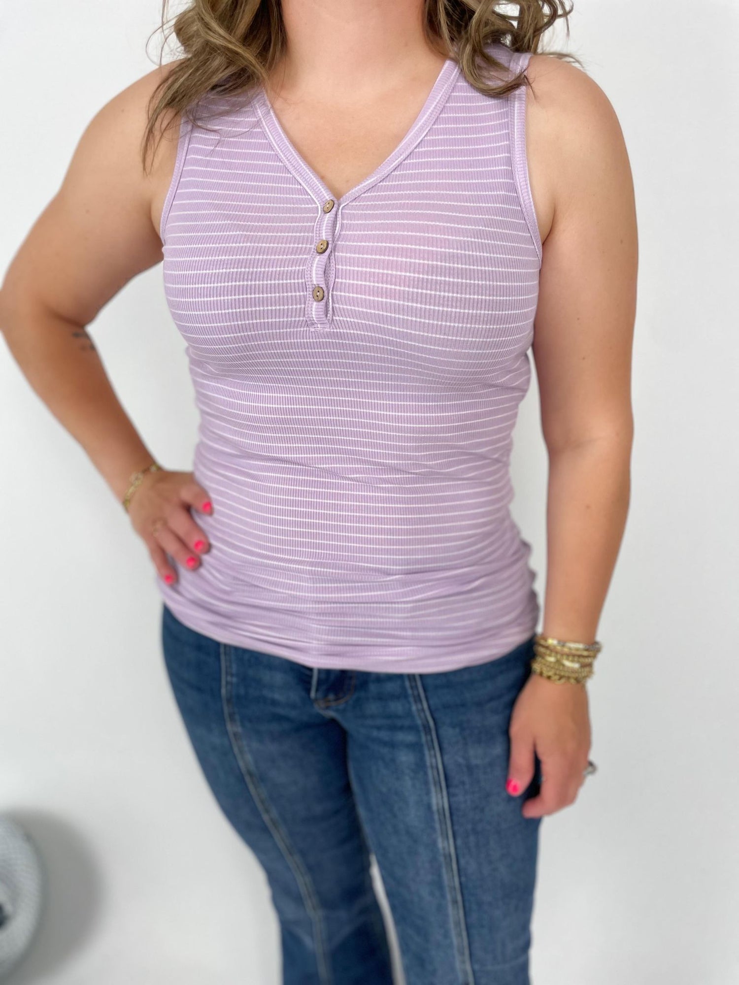 Addison Henley Tank - Lavender Stripe