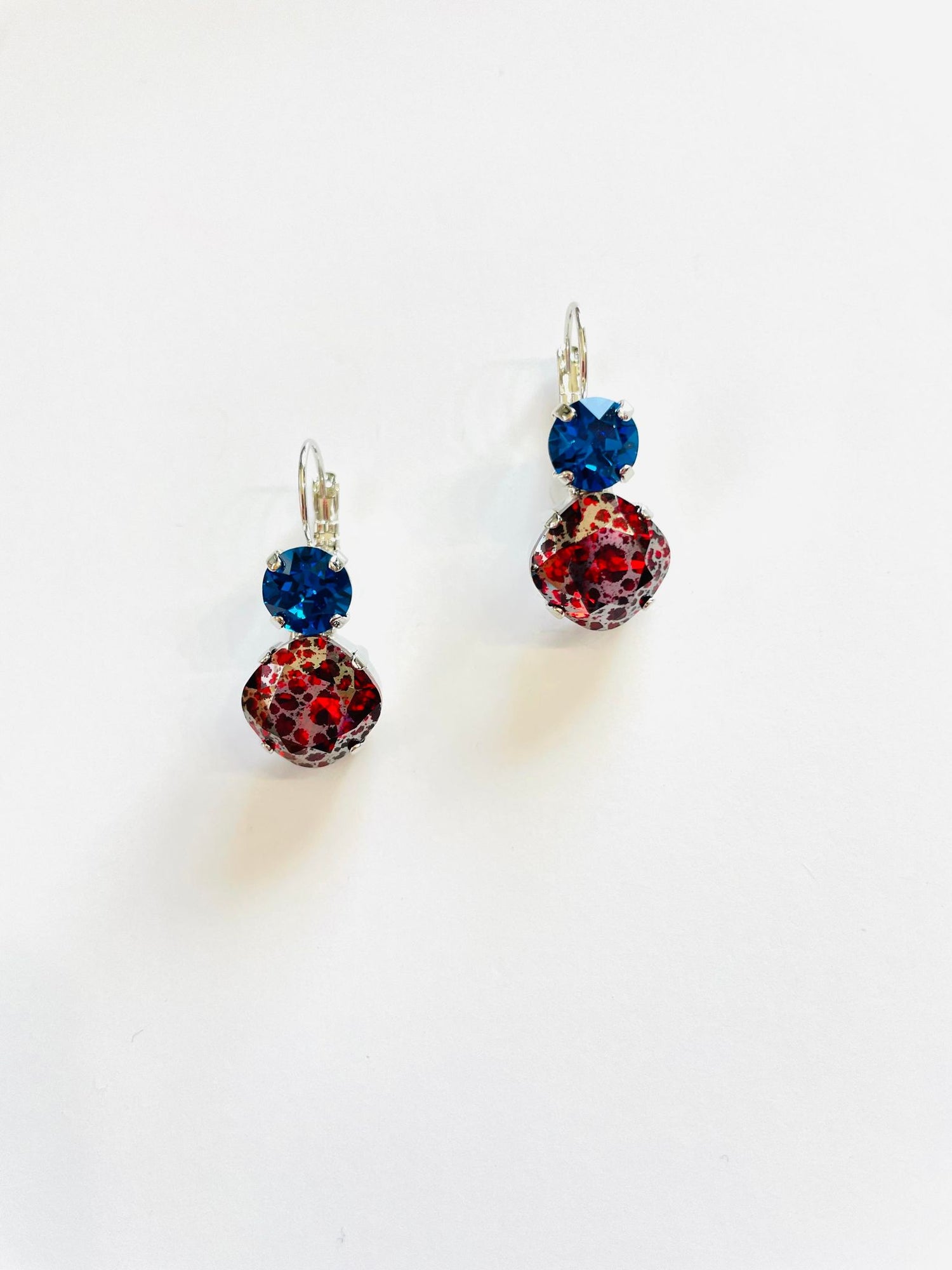 Double Drop Square Cushion Cut Earrings in Scarlett Silver Patina + Capri Blue - KaraMarie
