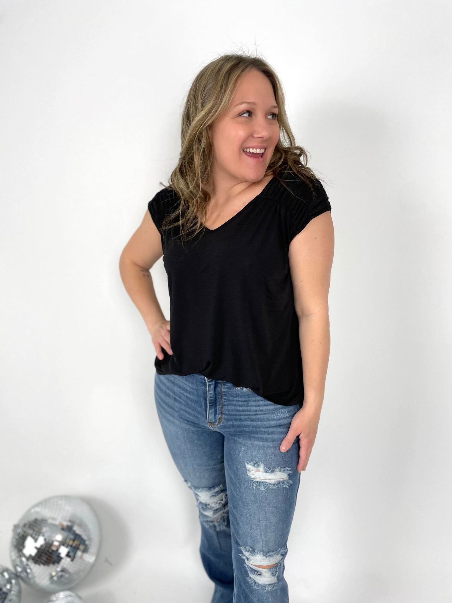 Cinched Charm Top in Black