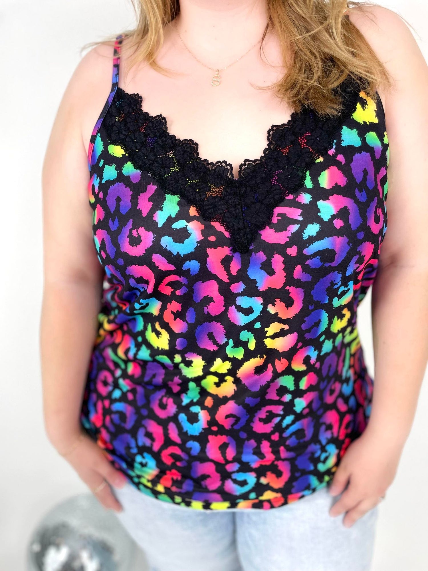 Lace Trim Tank in Multi Leopard