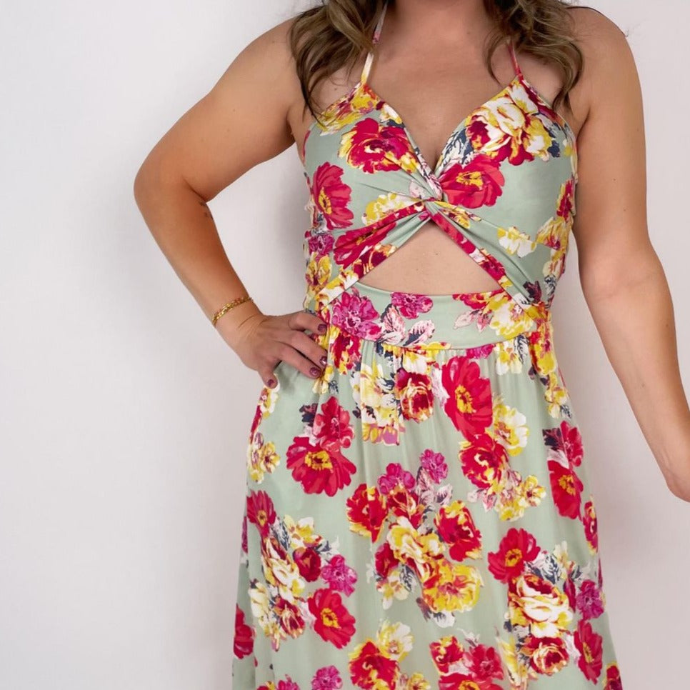 Knotted Bliss Maxi Dress in Mint Floral {S-3X} - KaraMarie