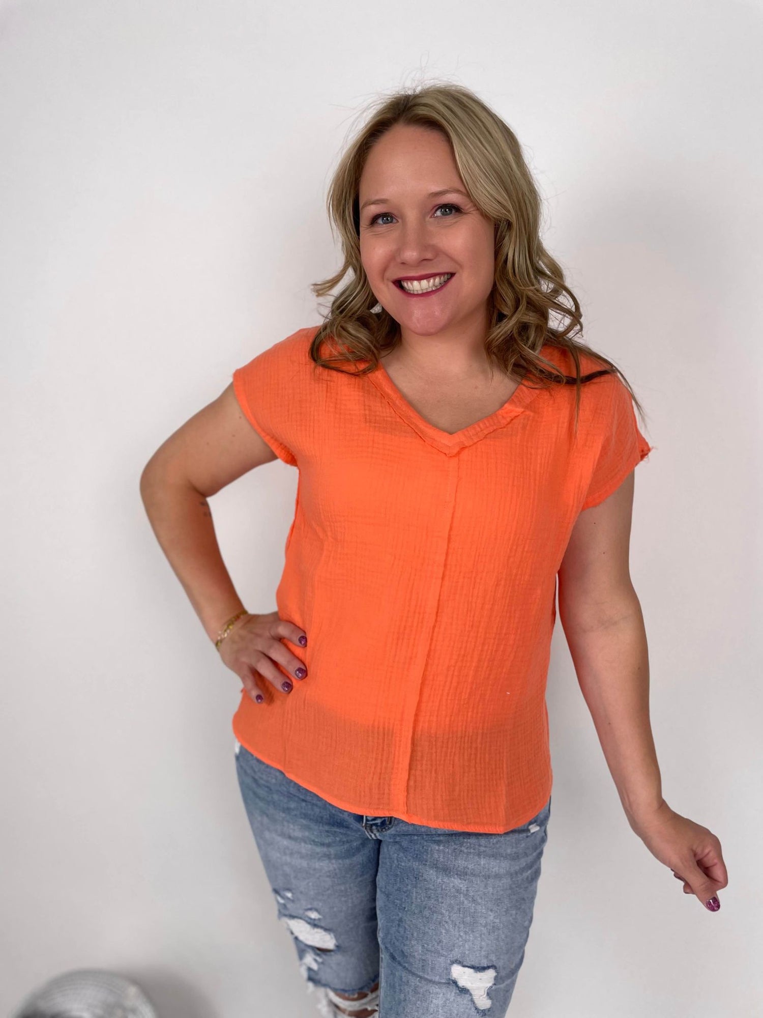 Solid Serenity V-Neck in Light Orange
