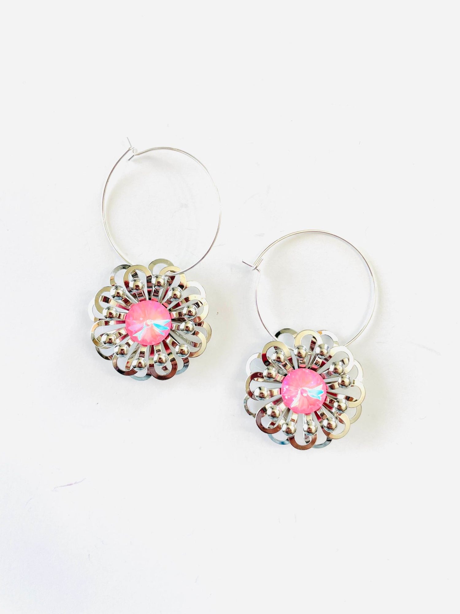 Petal Pink Flower Hoop Earrings