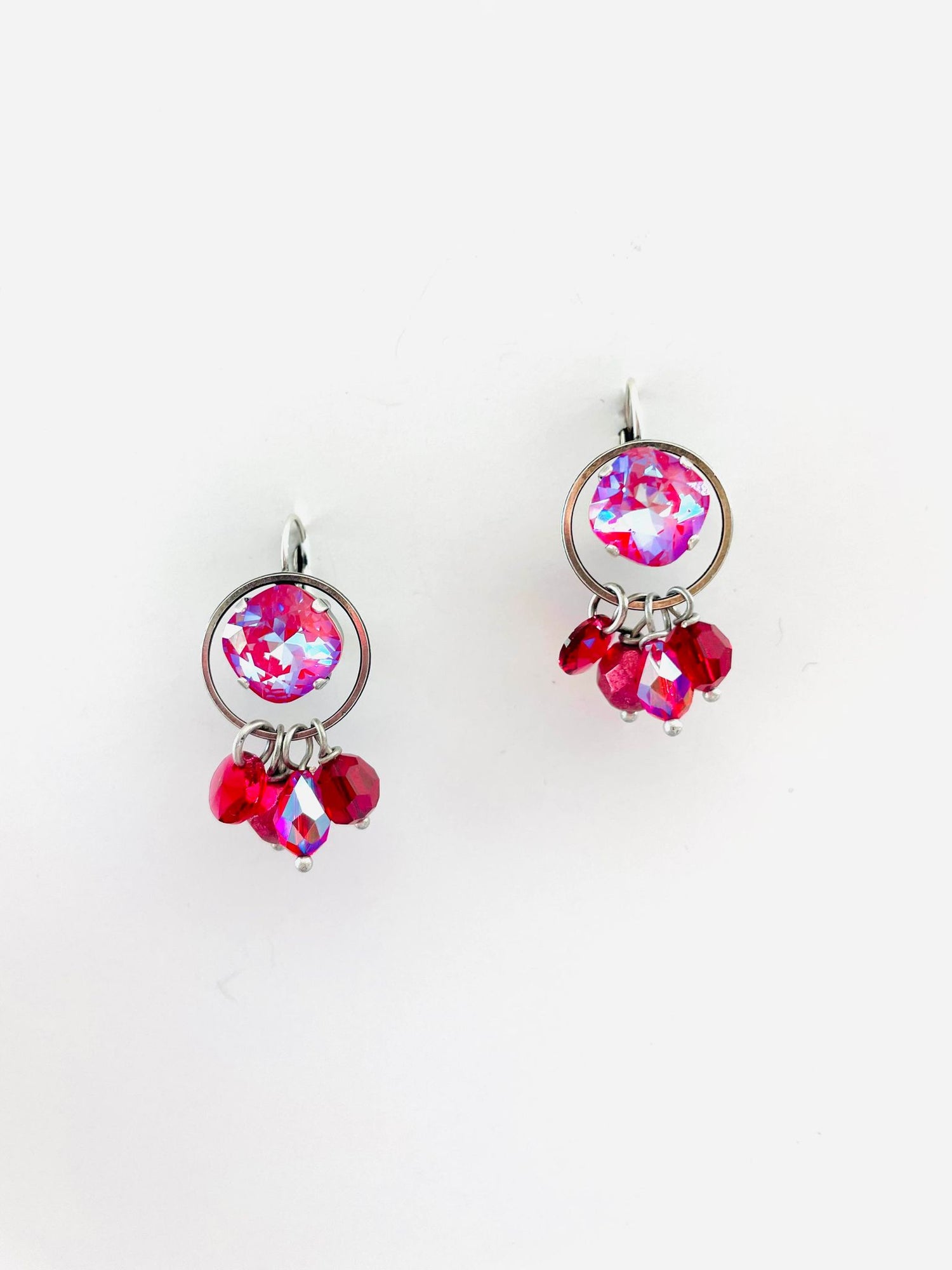 Square Cushion Charm Earrings in Red DeLite