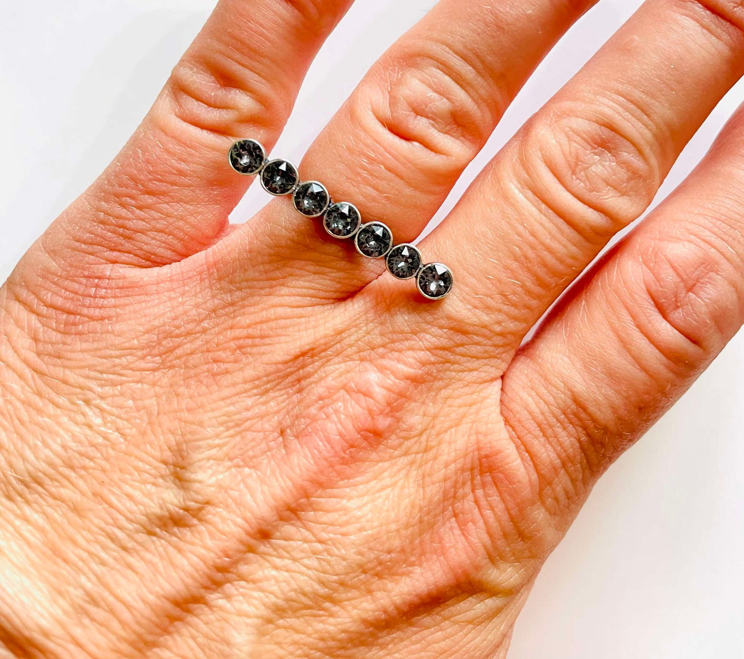 Long Horizontal Bar Ring in Silver Night