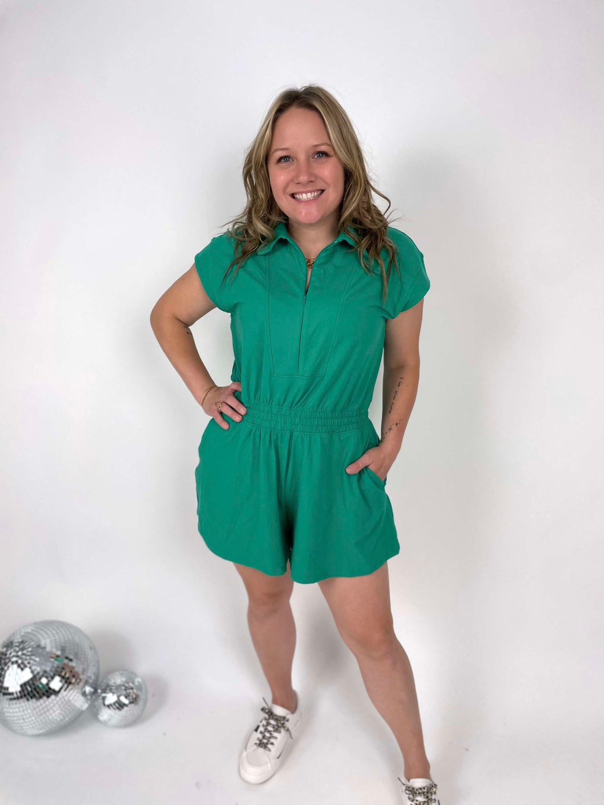 Zip-It-Up Romper in Emerald Green {S-3X} - KaraMarie