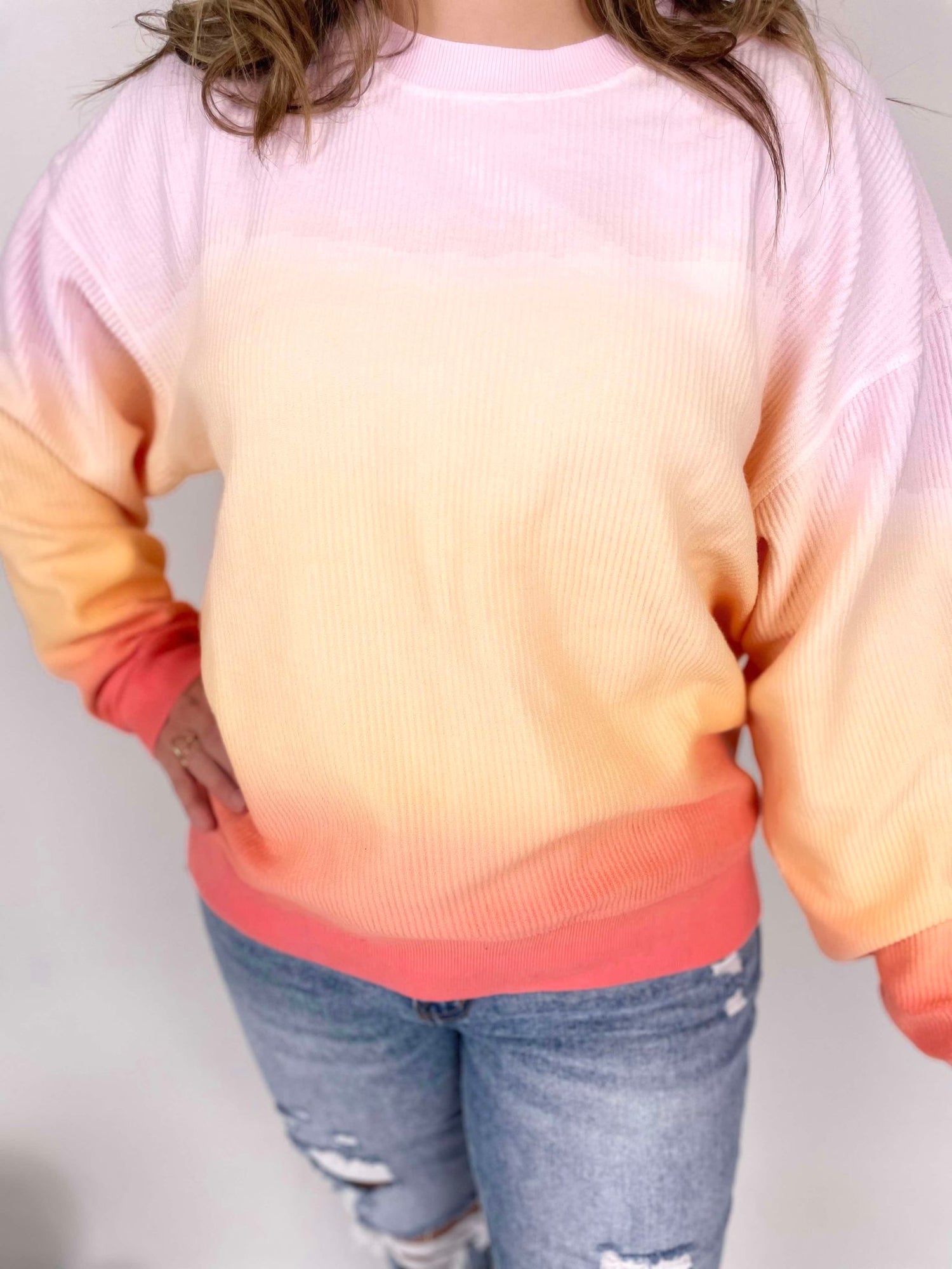 Ombre Cozy Cord Sweatshirt - Yellow/Orange