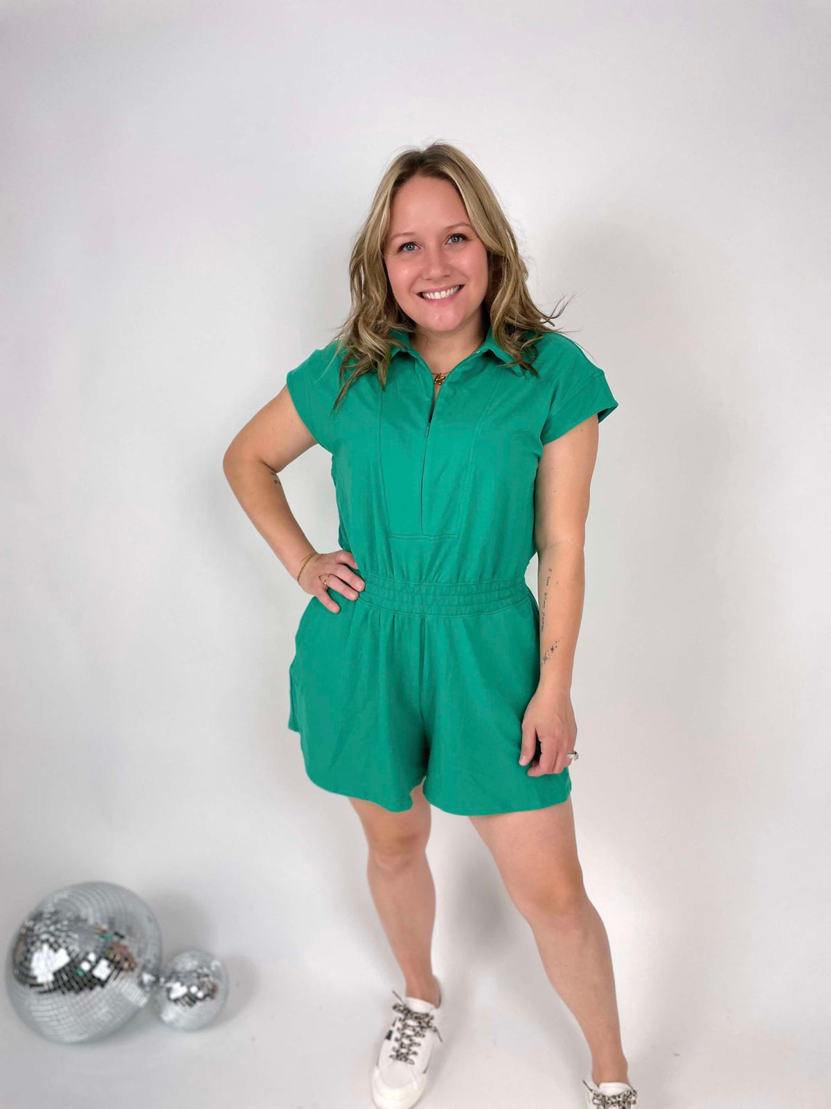 Zip-It-Up Romper in Emerald Green {S-3X} - KaraMarie