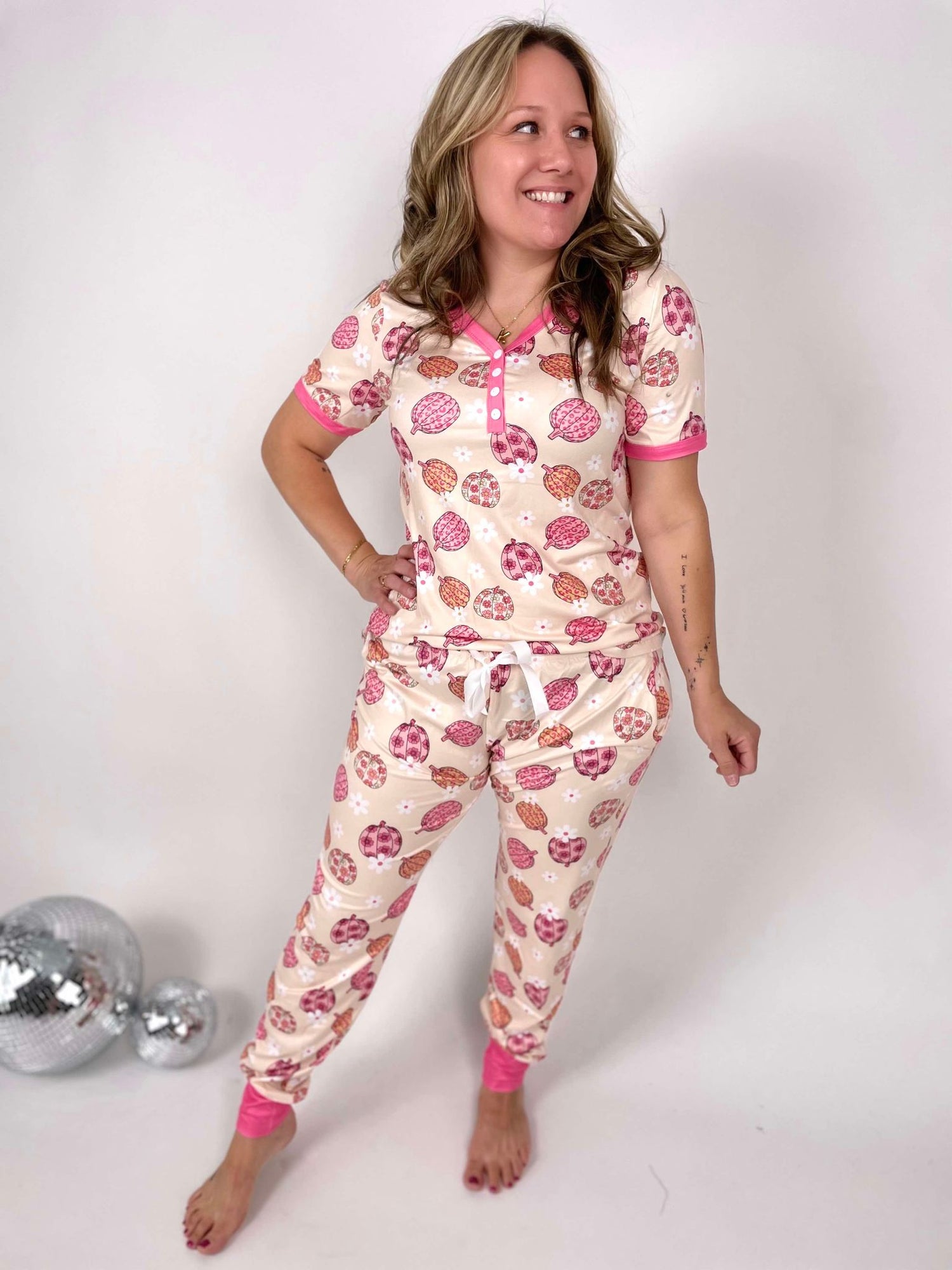 Pajama Set - Pink Pumpkins {S-2X}