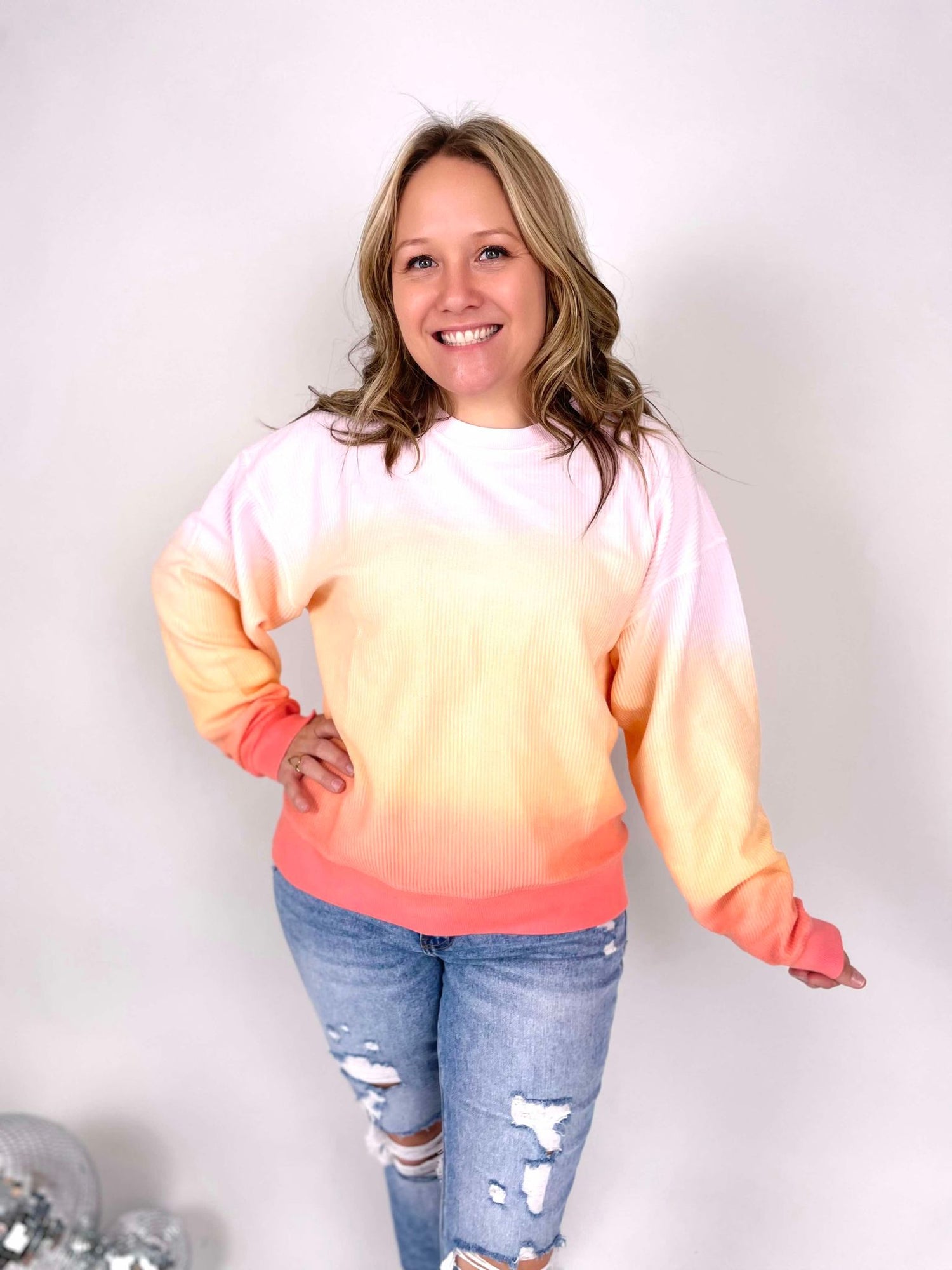 Ombre Cozy Cord Sweatshirt - Yellow/Orange