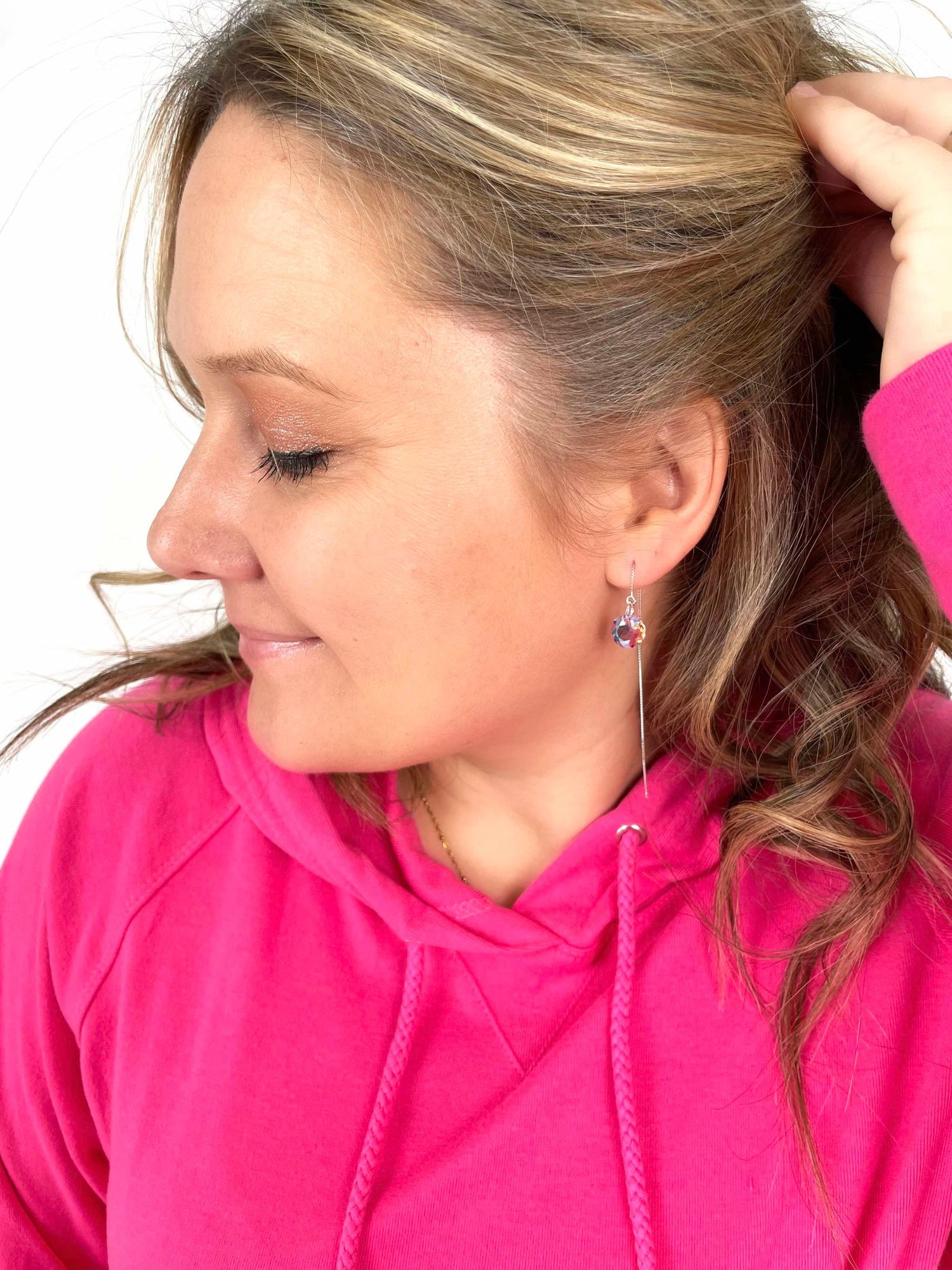Rectangle Thread Earrings in Light Rose AB