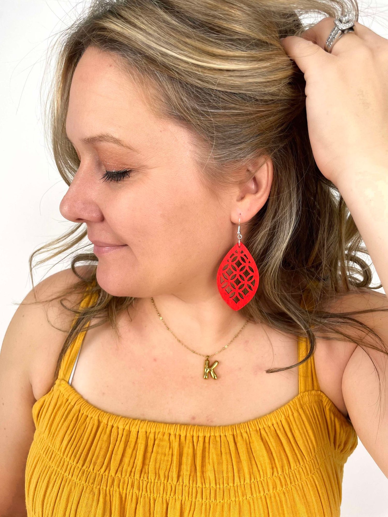 Orange Windowpane Wooden Earrings - KaraMarie