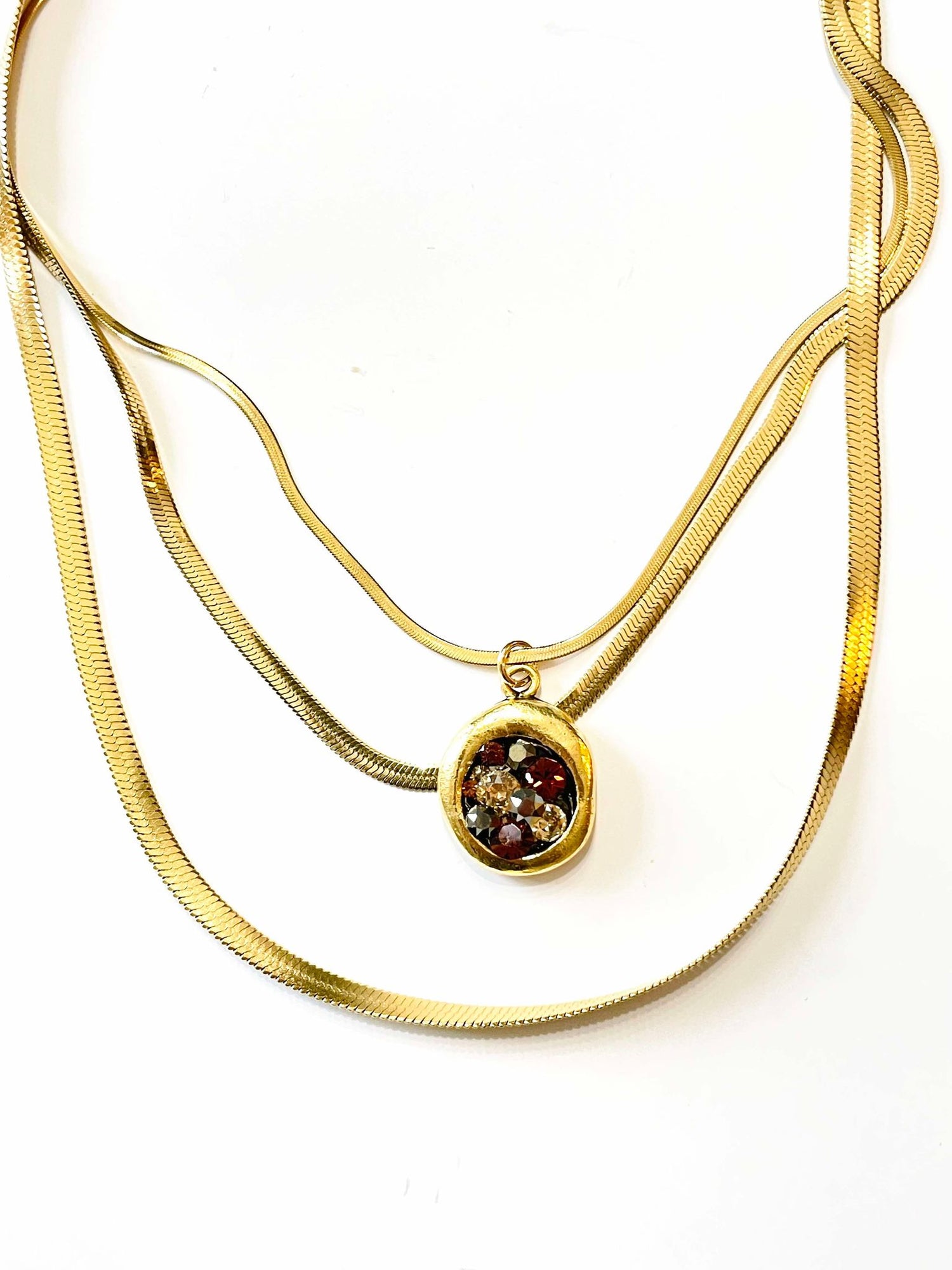 Treasure Chest Triple Strand Necklace in Fall Hues