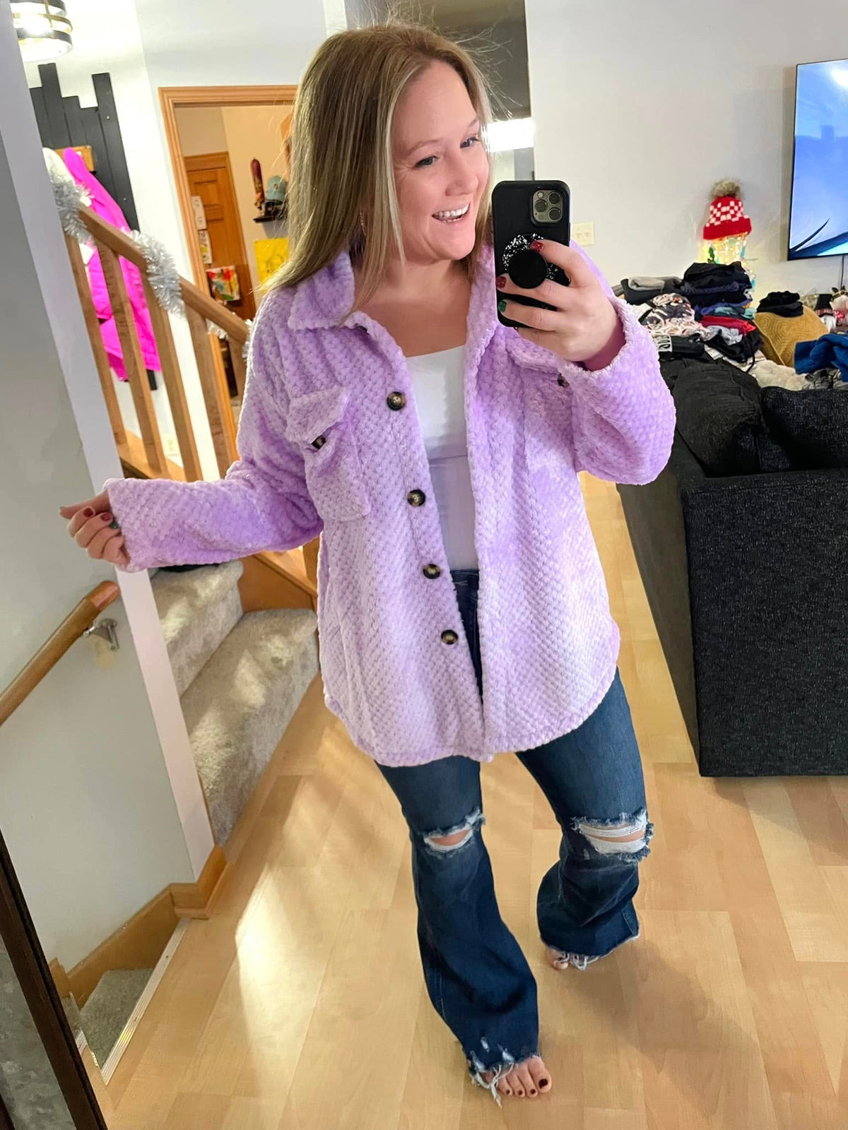 MM Fleece Shacket - Lavender {SM-2X3X} - KaraMarie