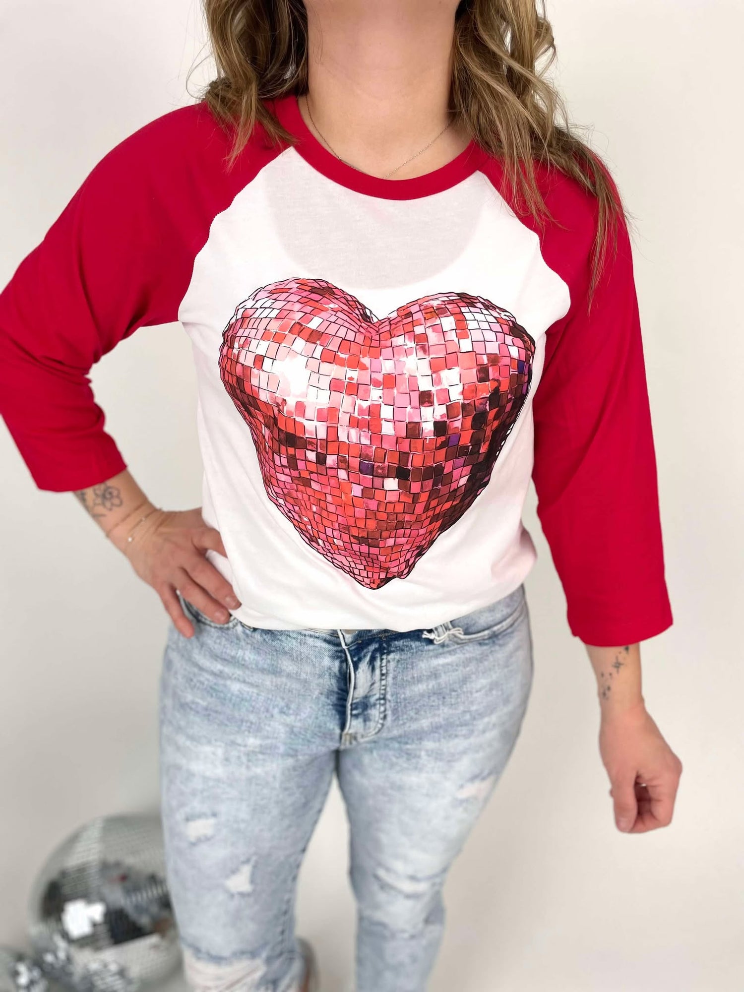 Disco Heart Graphic Tee - Baseball Tee