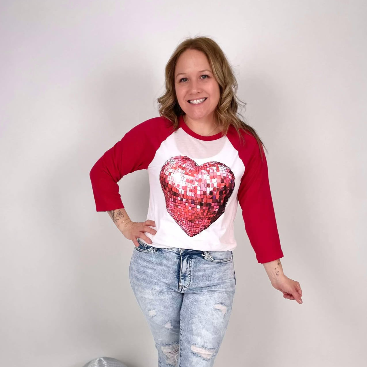 Disco Heart Graphic Tee - Baseball Tee