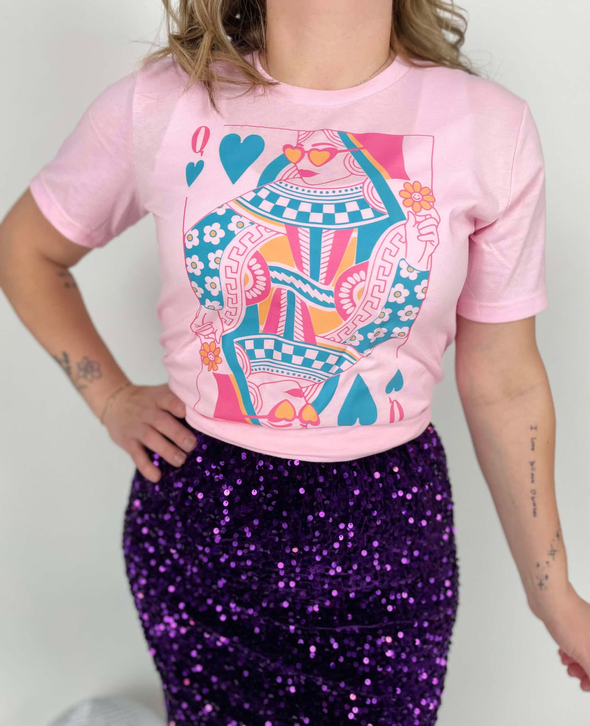 Queen of Hearts Card Graphic Tee - Pink - KaraMarie