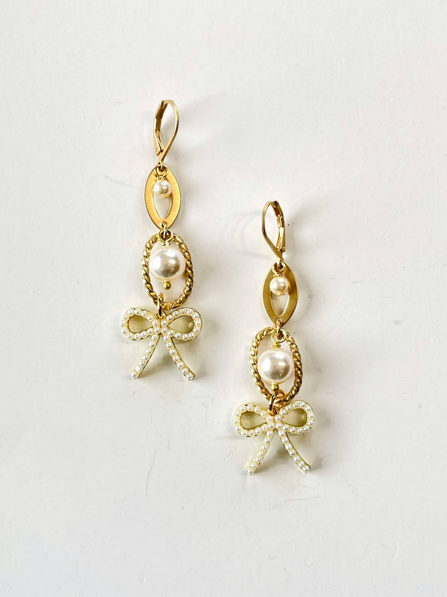 Golden Knot Pearl Earrings