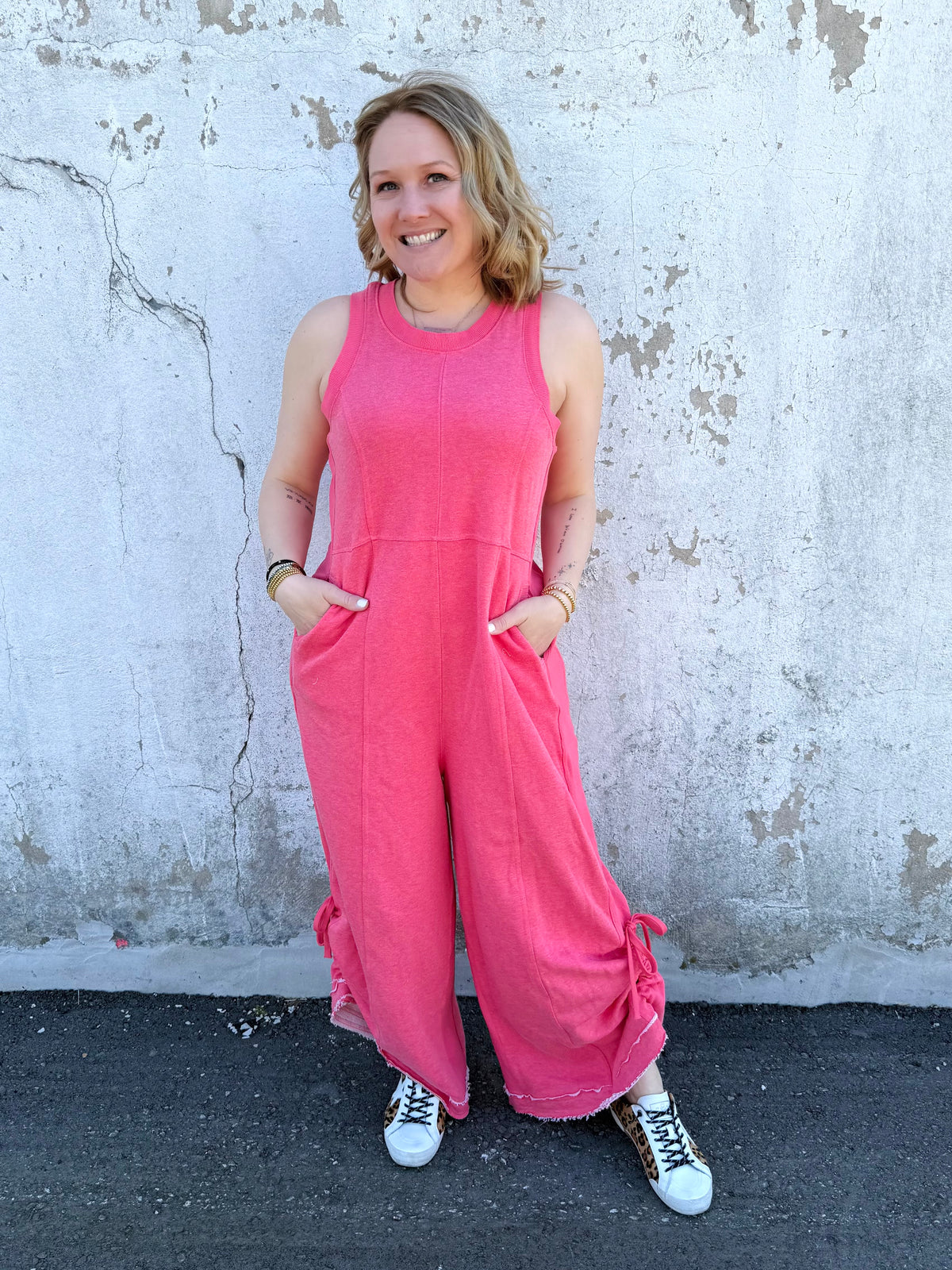 Stylish Ruched Detail Jumpsuit in Pink {S-3X} - KaraMarie