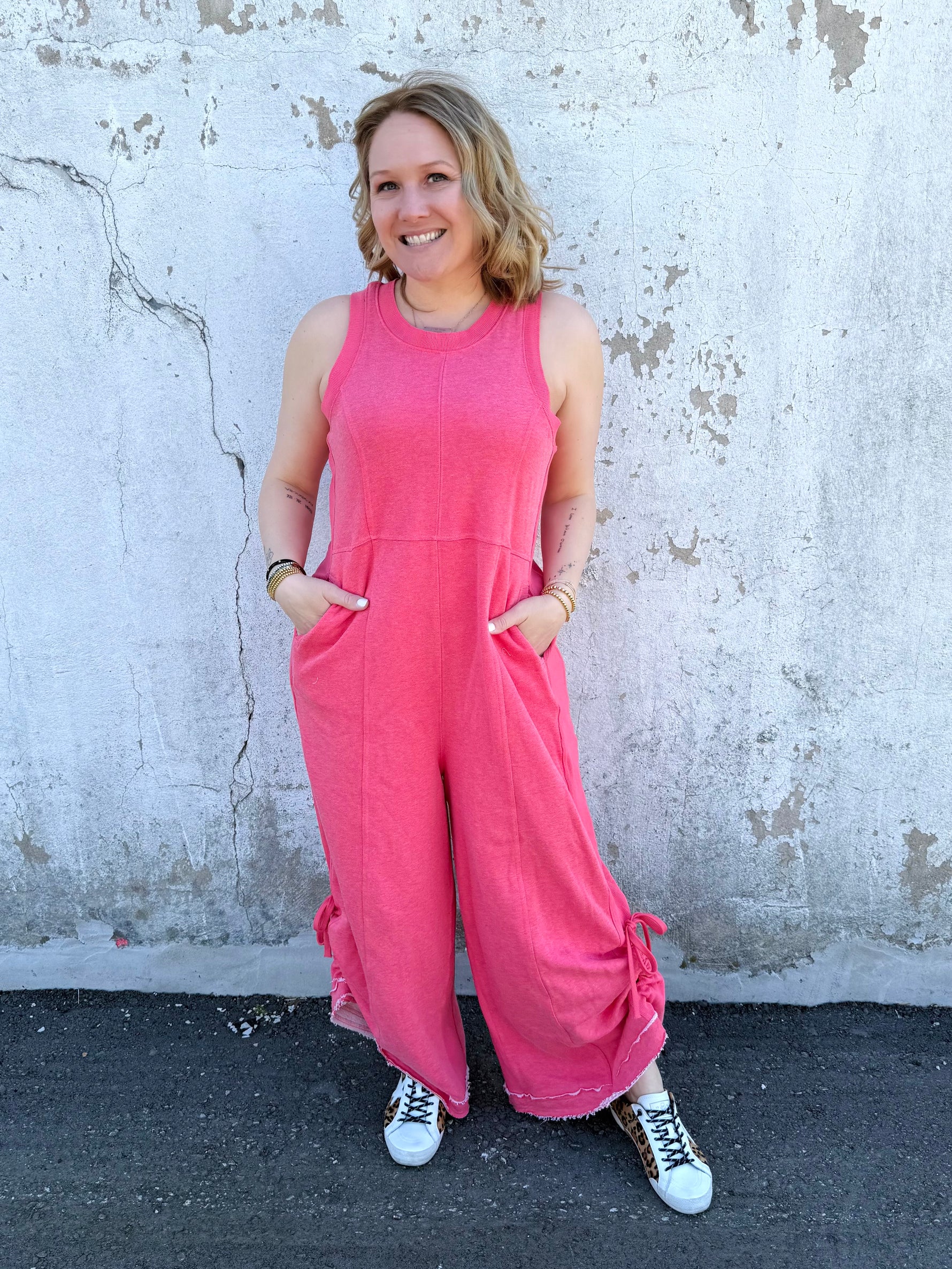 Stylish Ruched Detail Jumpsuit in Pink {S-3X} - KaraMarie