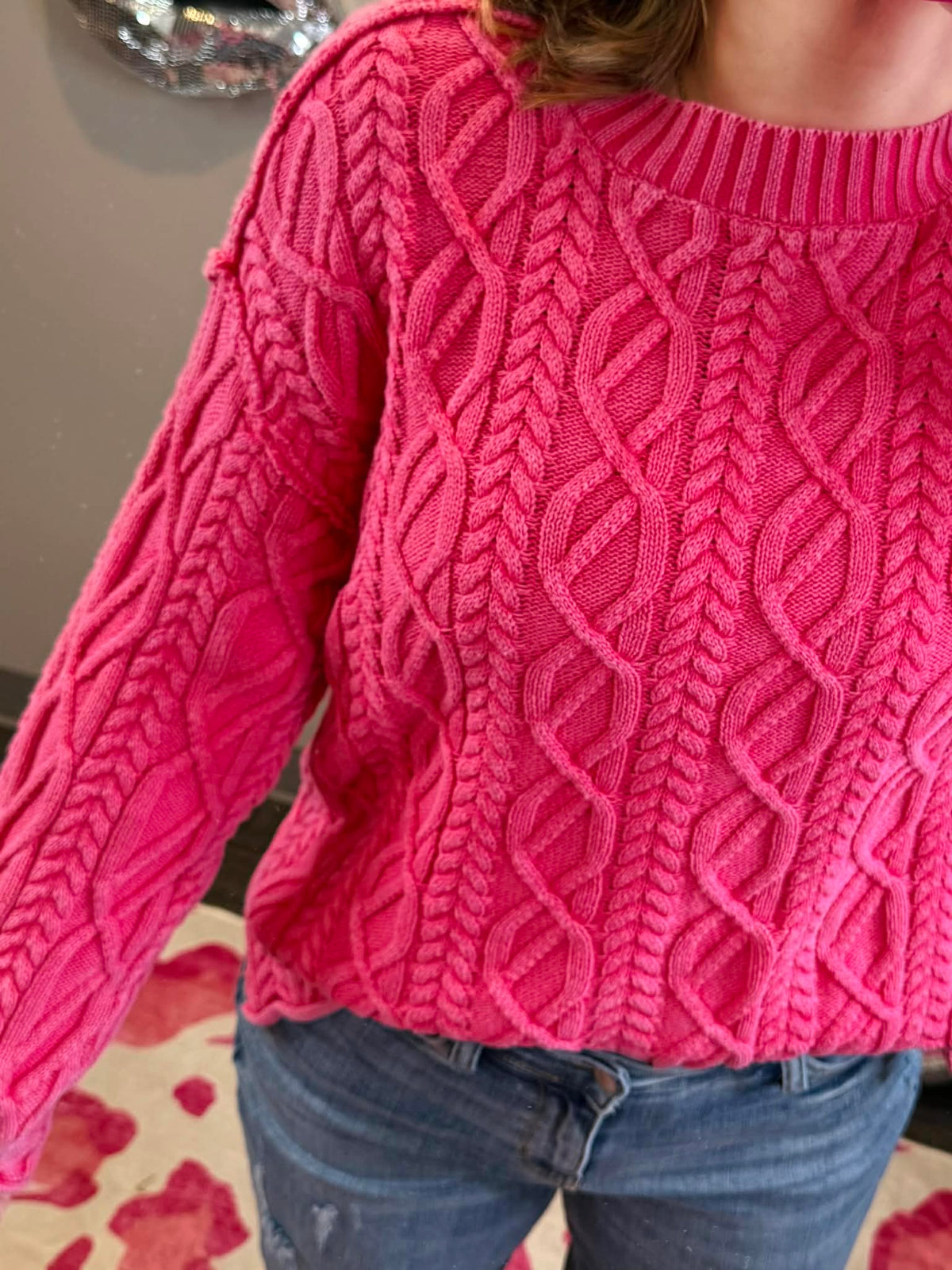 Pink Frost Cable Knit Sweater {S-XL} - KaraMarie
