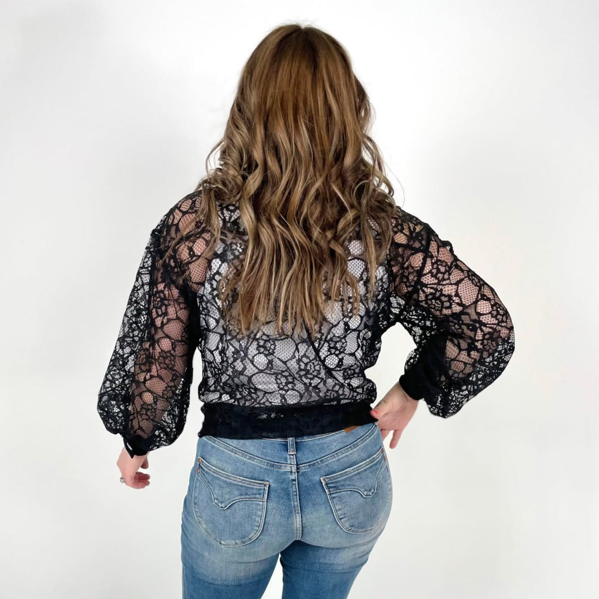 Lace Cascade Shacket Blouse in Black - KaraMarie