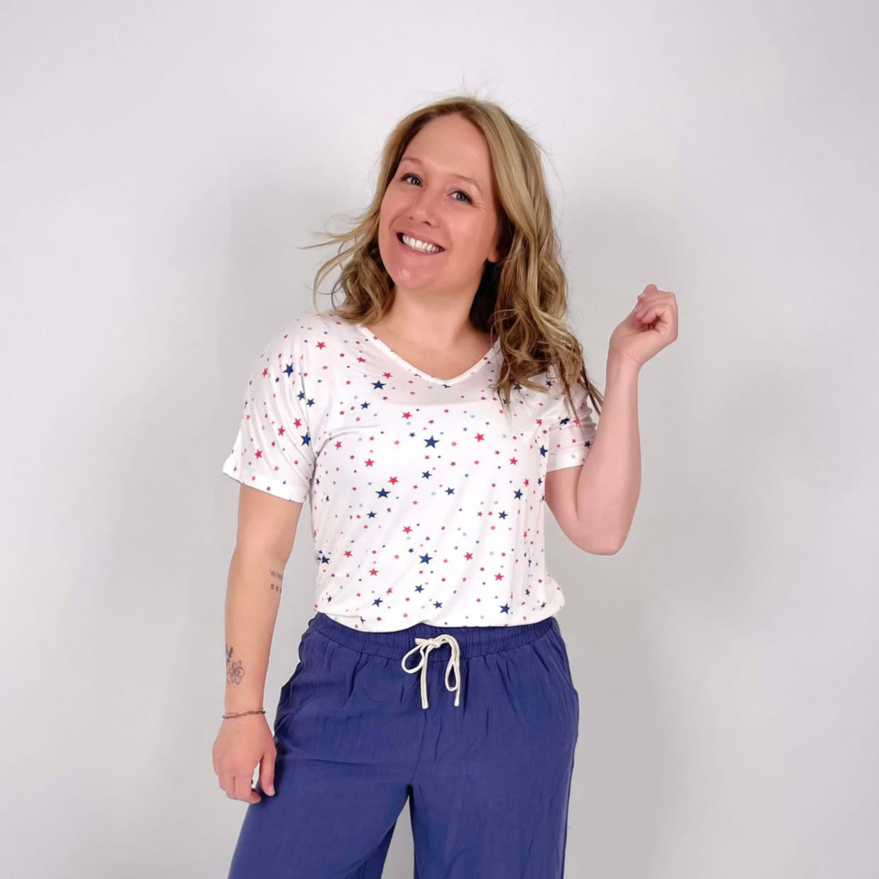 MM Chloe Cozy Tee - White Liberty Stars {Size S-3X}