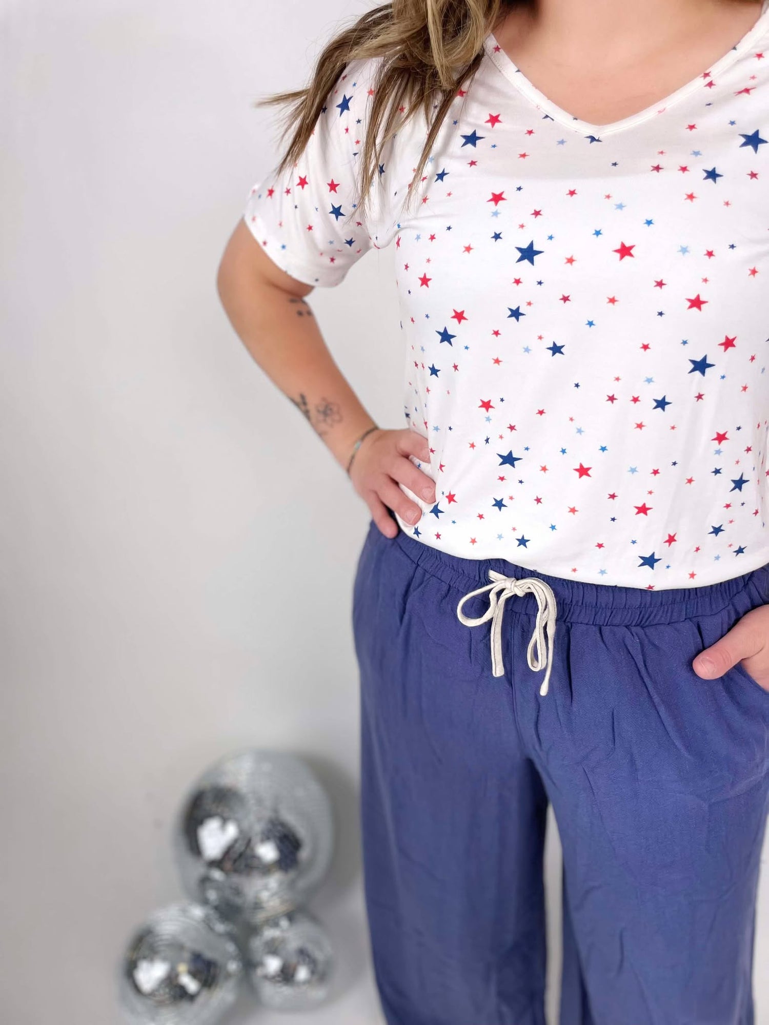 MM Chloe Cozy Tee - White Liberty Stars {Size S-3X}