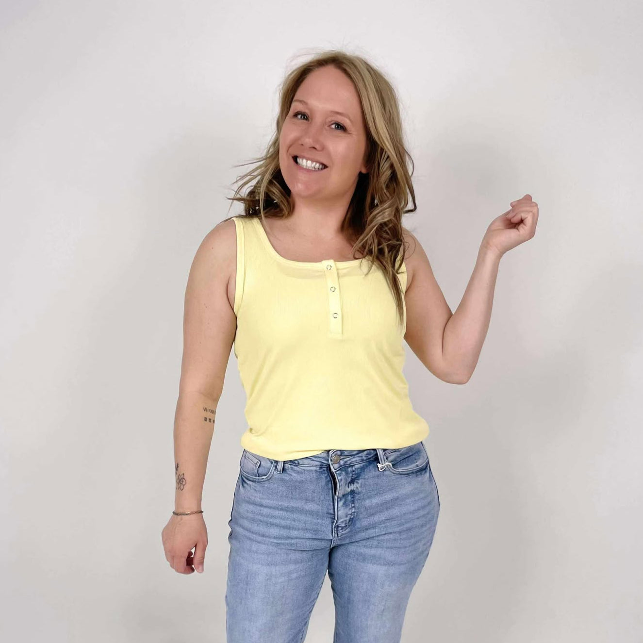 Brandee Snap Henley Tank in Yellow {Size XS-3X}