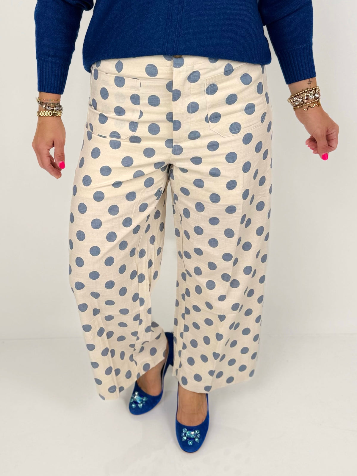 Playful Polka Wide-Leg Pants - Blue {S-L} - KaraMarie